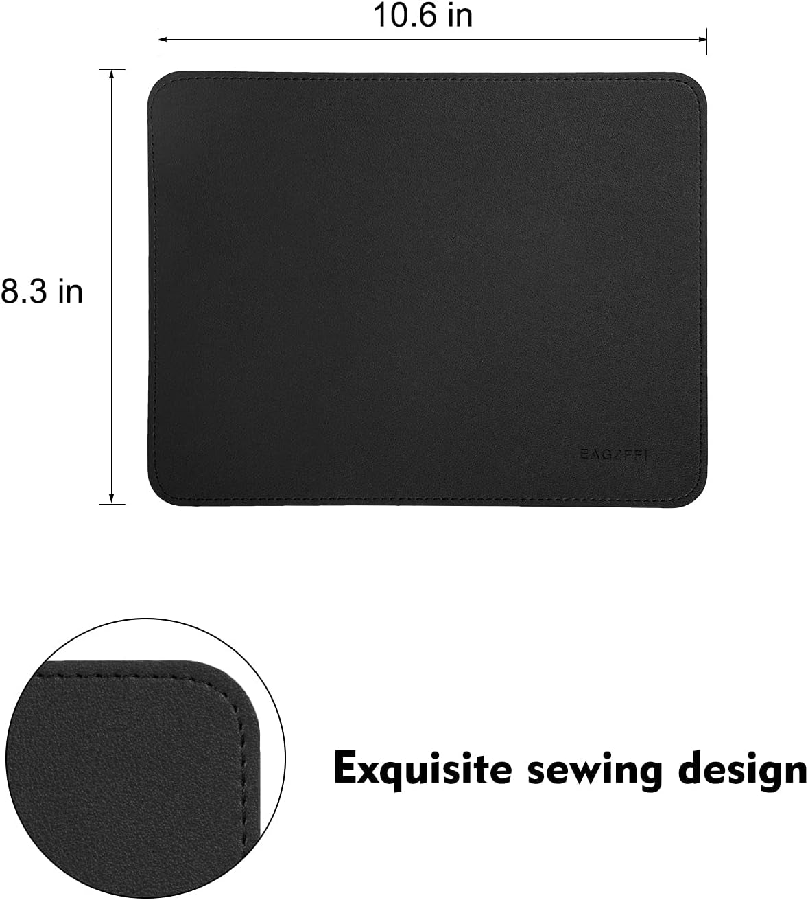 Leather, Wood Double Side Stitched Edges Waterproof Computer Mouse Pads for Laptop,Office & Home,1 Pack,8Inch11Inch, (Black)