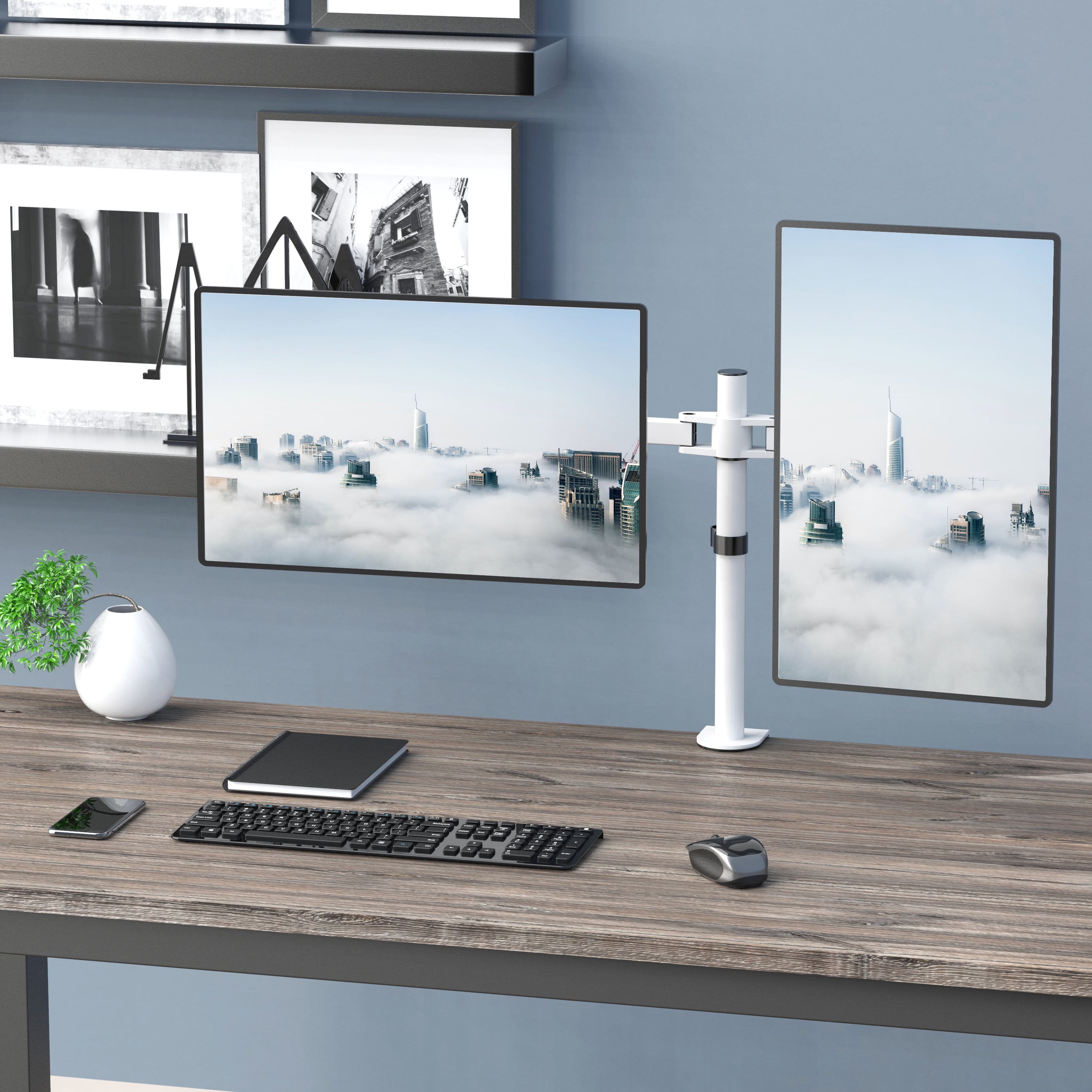 M002-W Dual LCD Monitor Mount Stand with Fully Adjustable Desk