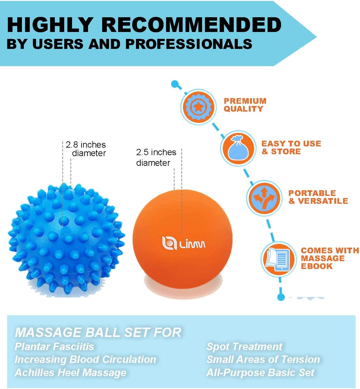 Massage Ball Set - Spiky & Lacrosse Ball - Massage Ball Therapy for Plantar Fasciitis & Pain Relief - Deep Tissue Trigger Point Myofascial Release Ball for Back, Foot, Shoulder & Neck Pain