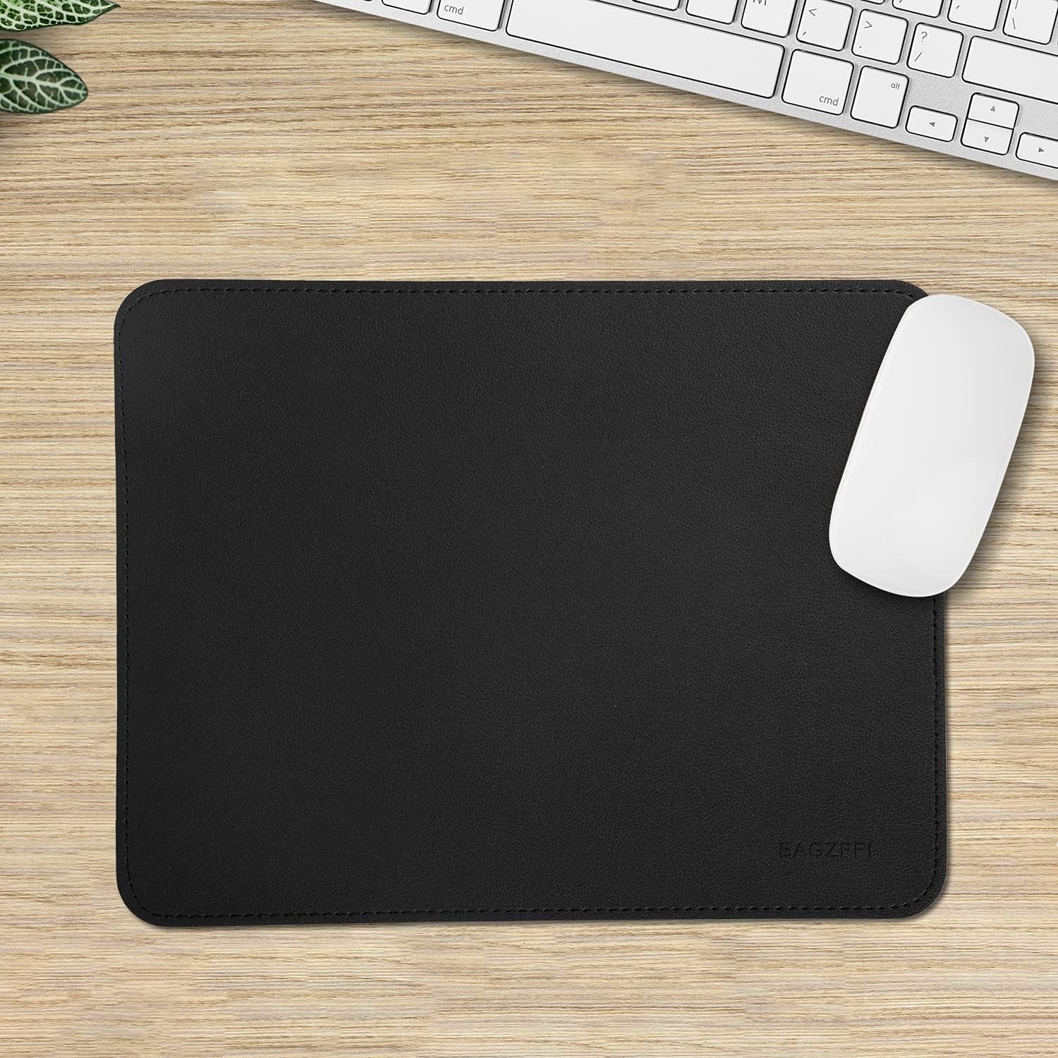 Leather, Wood Double Side Stitched Edges Waterproof Computer Mouse Pads for Laptop,Office & Home,1 Pack,8Inch11Inch, (Black)