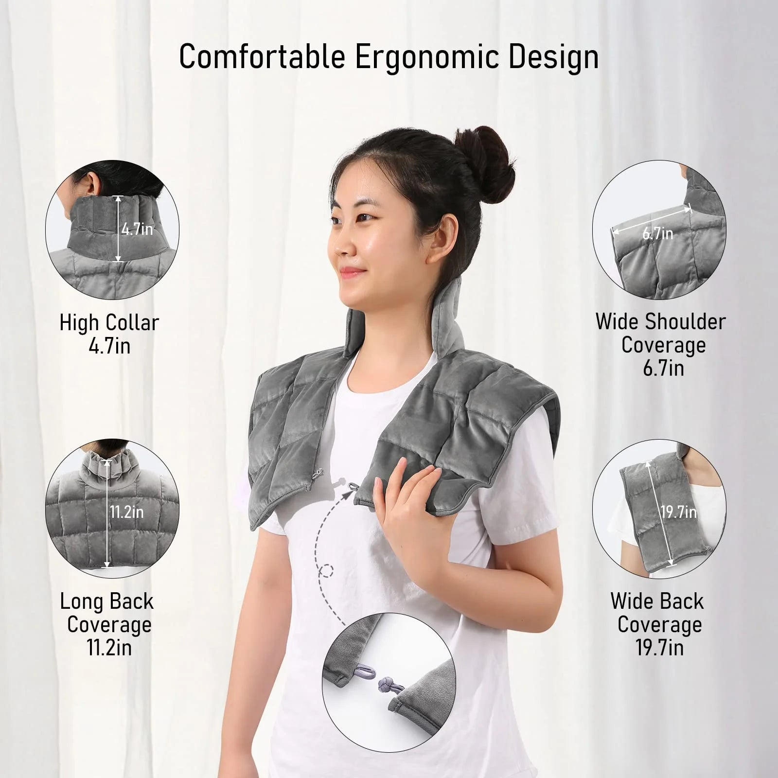 Microwave Heating Pad for Neck, Shoulders & Back with Herbal Aromatherapy, Hot & Cold Compress, Grey Gift for Mother, Wife, Daughter, Girl Friend