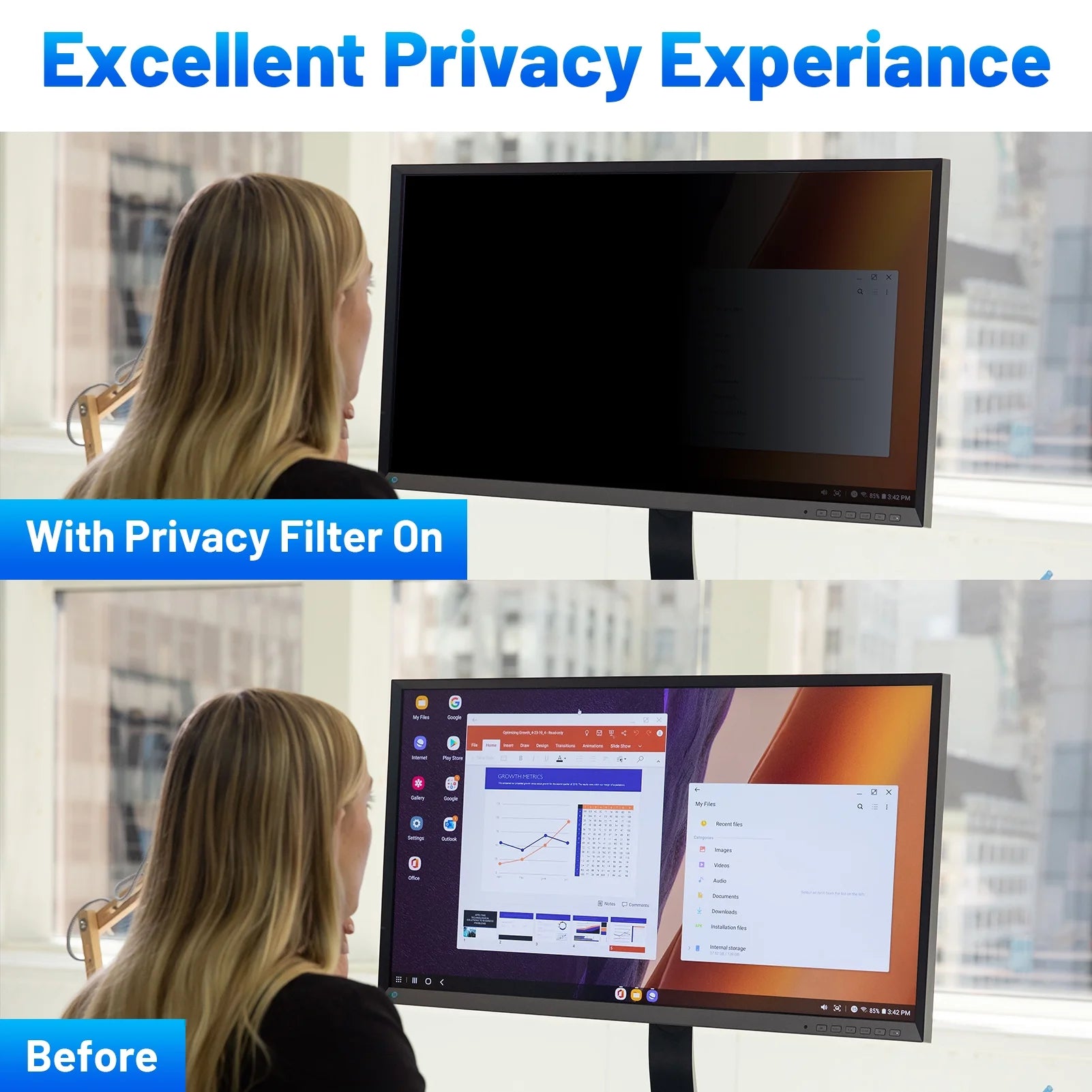 32 Inch Computer Privacy Screen Filter for 16:9 Widescreen Monitor, Removable Eye Protection anti Glare Blue Light Filter Privacy Shield, Anti-Scratch Desktop PC Monitor Screen Protector Film
