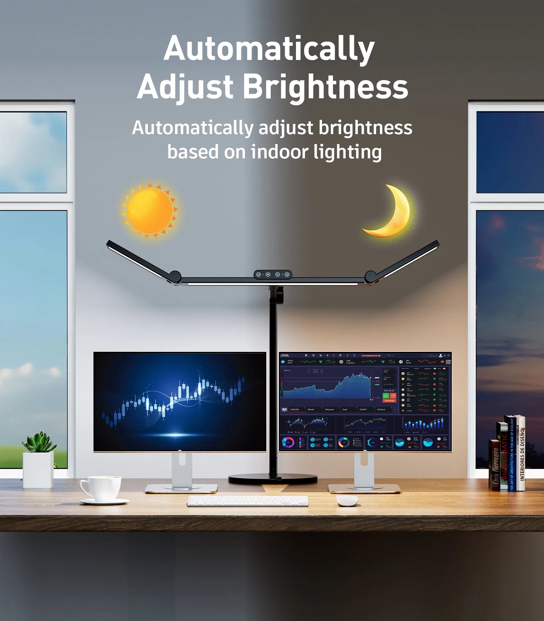 LED Desk Lamp with Base, 270°-360° Angle-Adjustable 3-Light Bars Architect Office Desk Lamp , 24W Desk Lights for Home Office, Eye Care Auto Stepless Dimming Desk Light, 7×5 Lighting Modes