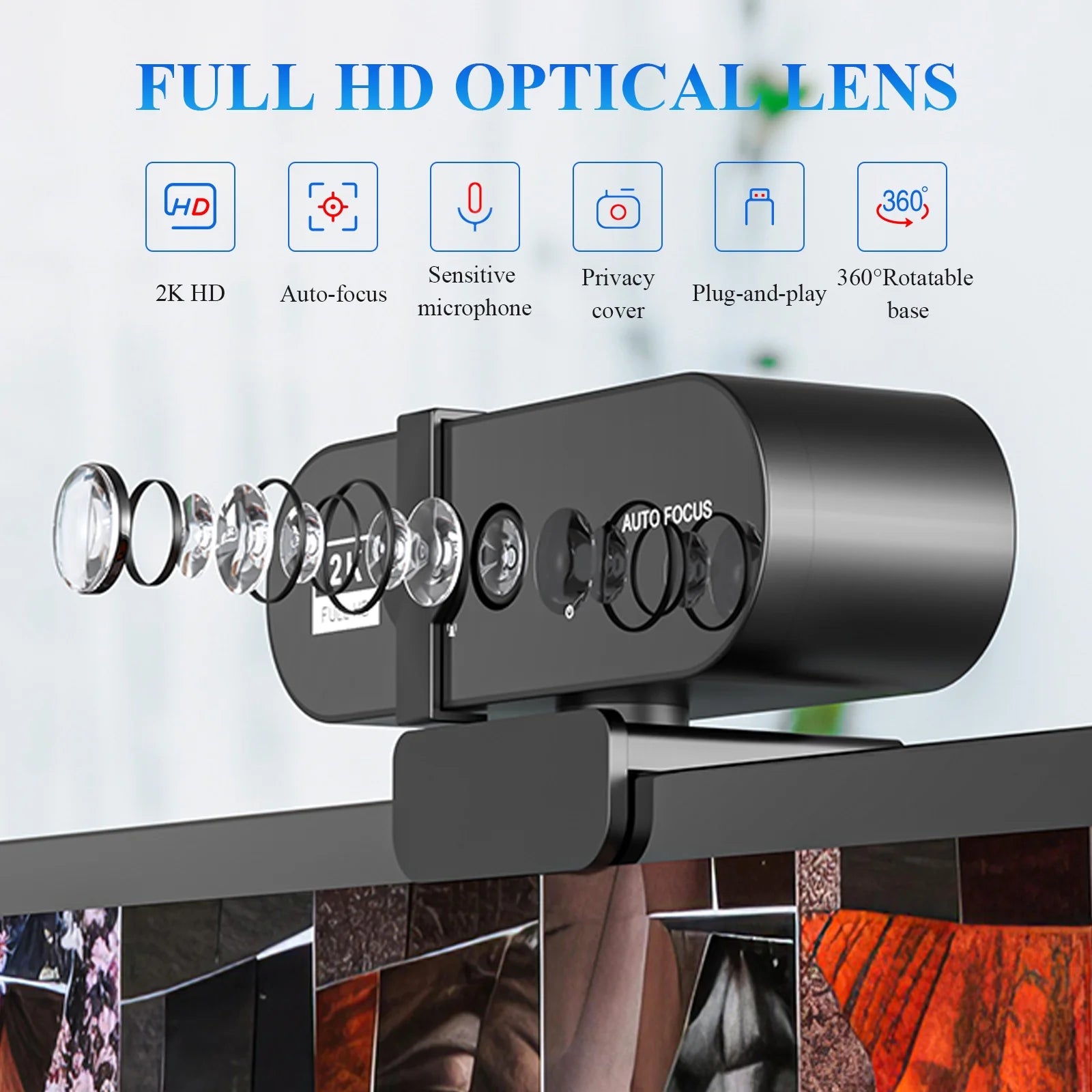 Webcam,2K HD Webcam for PC with Microphone USB Auto Focus for Recording Conference Calls Games