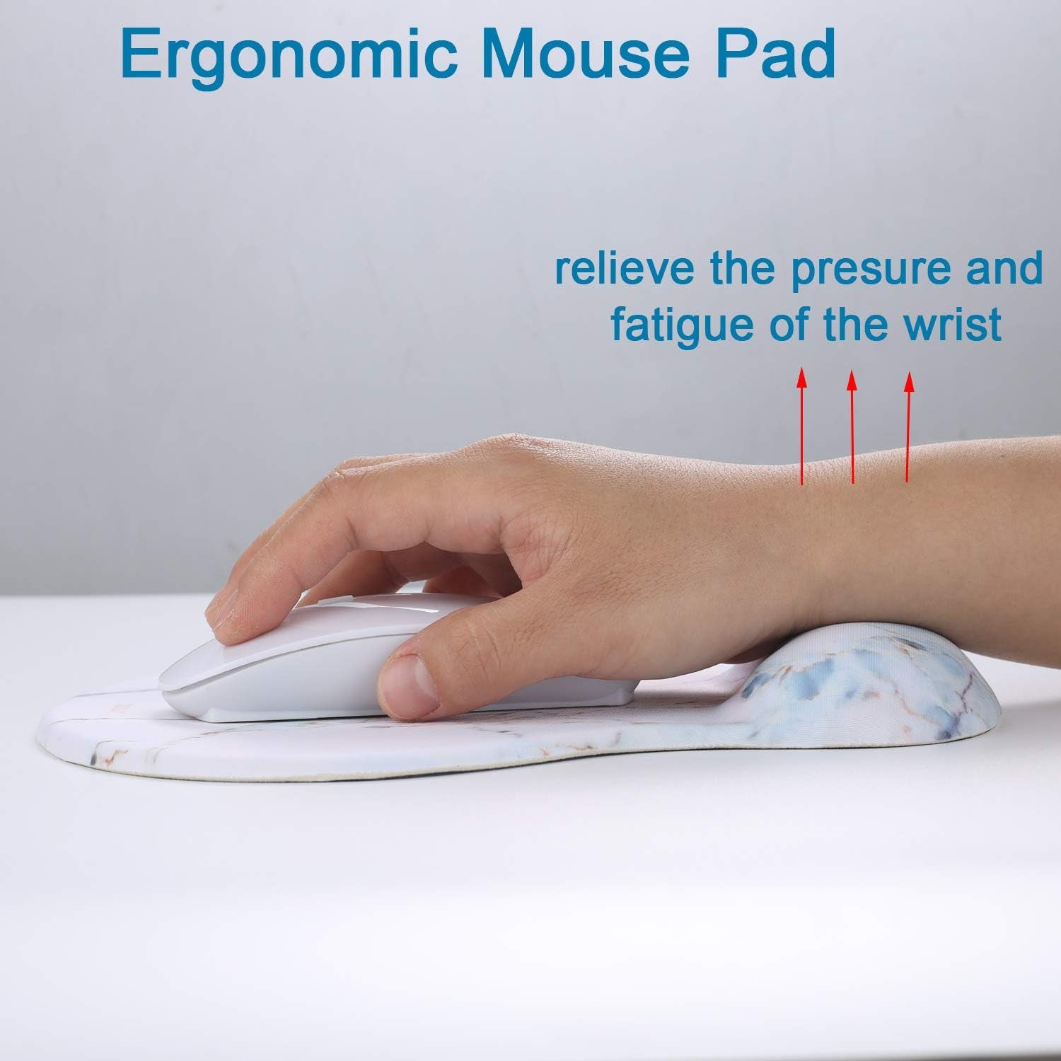 Ergonomic Computer Mouse Pad with Wrist Rest Support, Pain Relief Mouse Pad with Non-Slip PU Base for Home Office Working Studying (Colorful Marble)