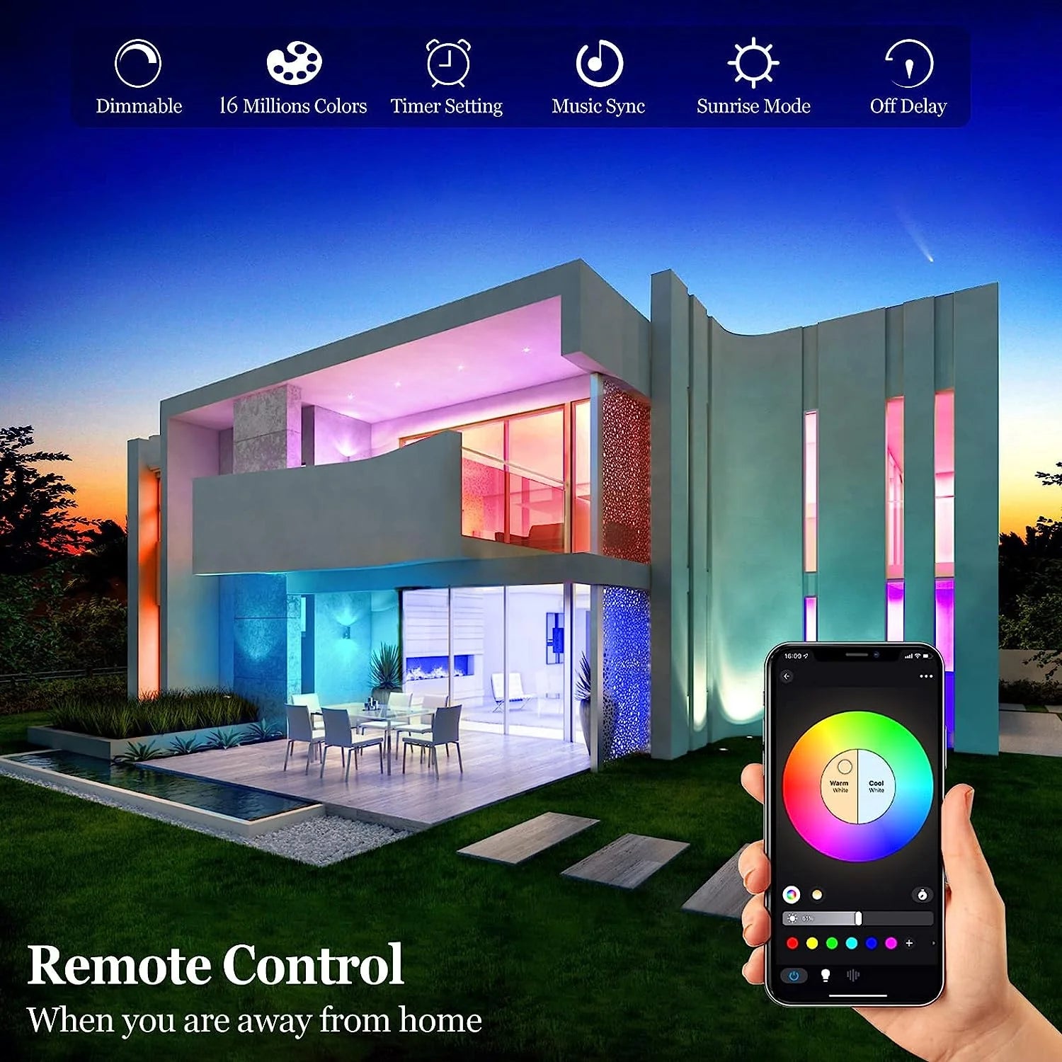 Smart Light Bulb, Wifi & Bluetooth-Compatible 2In1 RGBCW Dimmable Smart LED Bulbs, E27 9W Compatible with Alexa, Google Home, Siri, No Hub Required Remote Control Included (2 Packs)