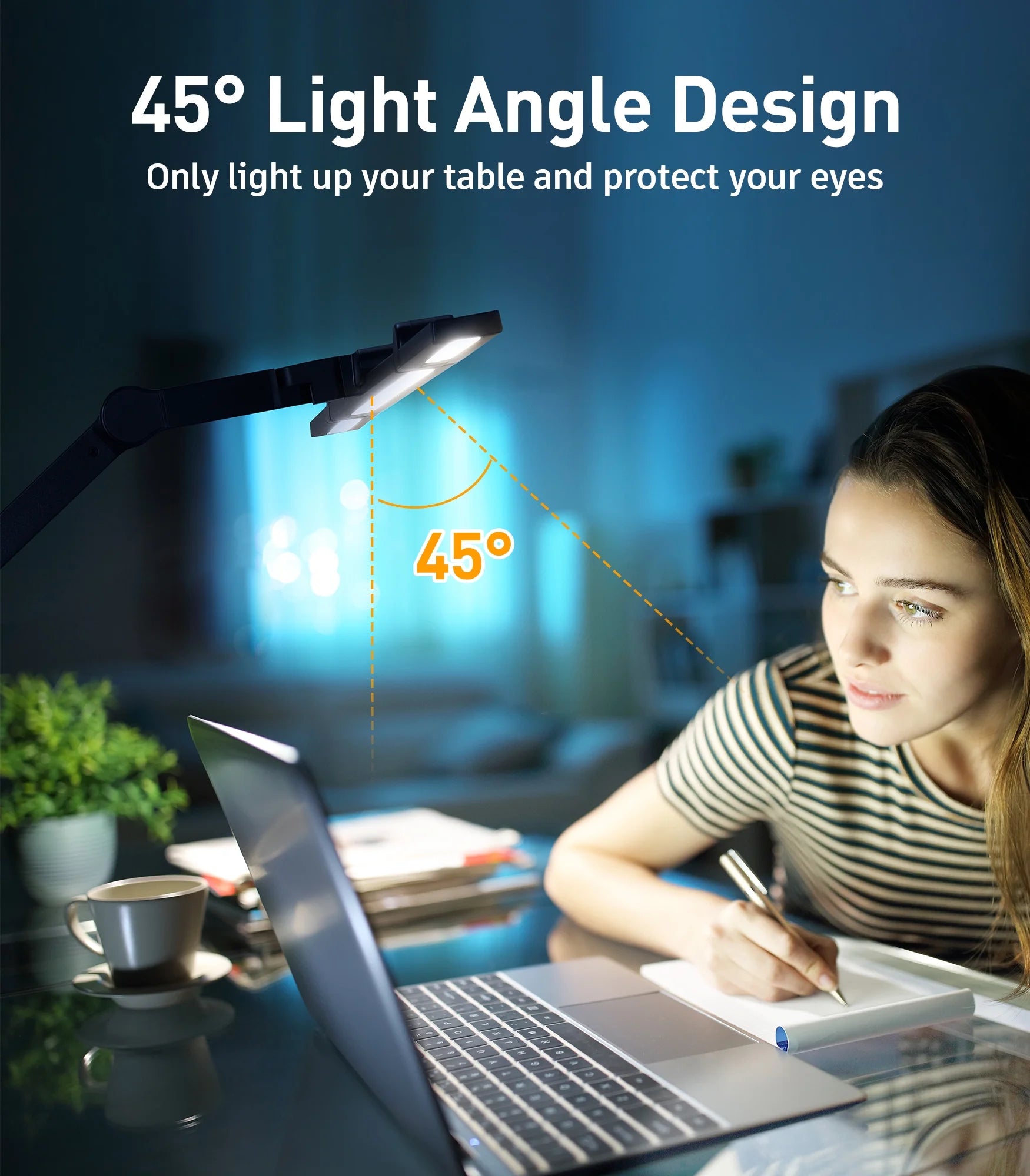 LED Desk Lamp with Base, 270°-360° Angle-Adjustable 3-Light Bars Architect Office Desk Lamp , 24W Desk Lights for Home Office, Eye Care Auto Stepless Dimming Desk Light, 7×5 Lighting Modes