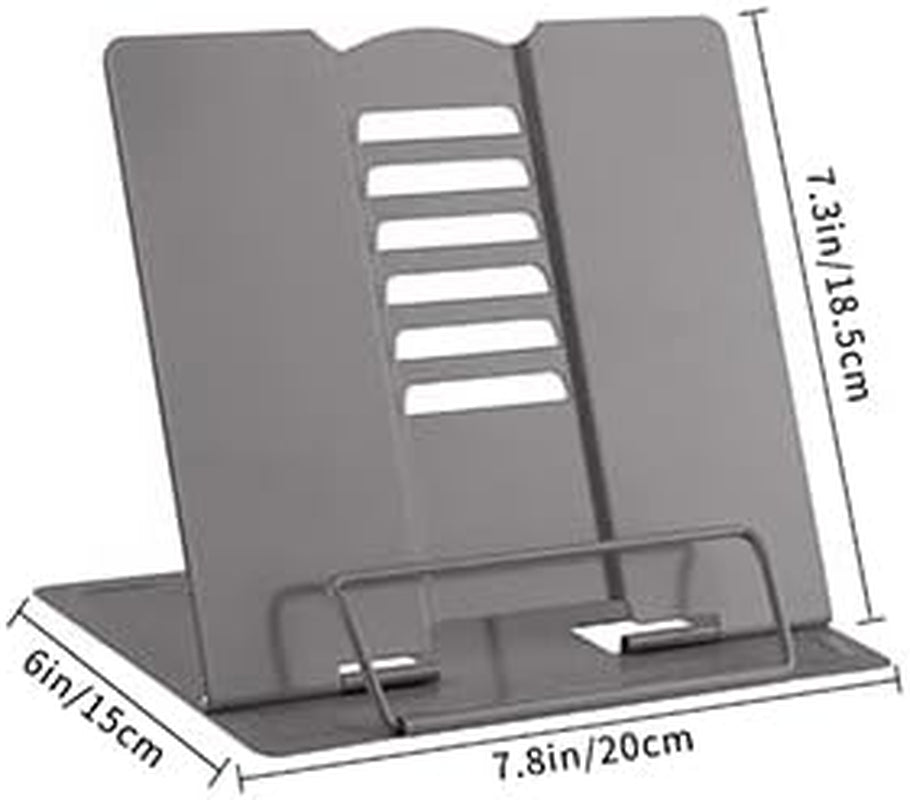 Desk Book Stand Metal Reading Rest Book Holder Angle Adjustable Stand Document Holder Portable Sturdy Lightweight Bookstands-Textbooks Tablet Music Books Cook Recipe (Grey)