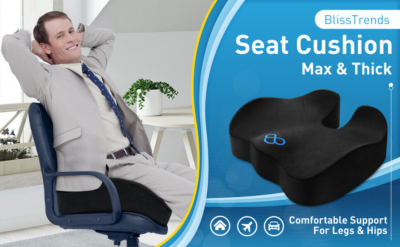 4.76" Thick Memory Foam Seat Cushion, Office Chair Car Seat Tailbone Pain Relief