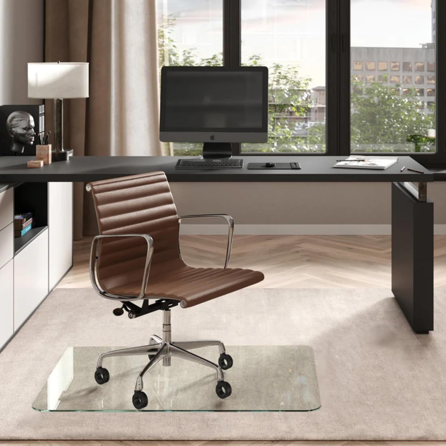 Glass Office Chair Mat – 36” X 48” Desk Mat with Clear Safety Glass/Creates Smooth, Easy Glide/Protects against Carpet Imprints/Perfect for Home and Office Spaces (Chiaro Standard Clear)