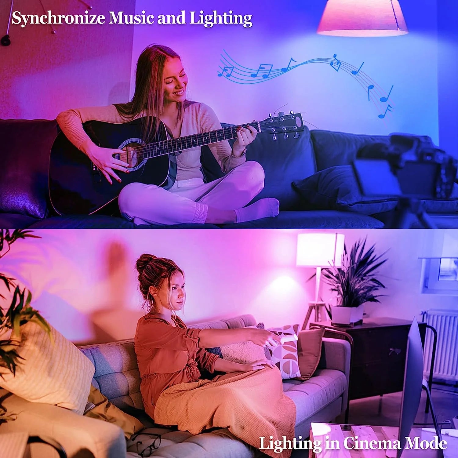 Smart Light Bulb, Wifi & Bluetooth-Compatible 2In1 RGBCW Dimmable Smart LED Bulbs, E27 9W Compatible with Alexa, Google Home, Siri, No Hub Required Remote Control Included (2 Packs)