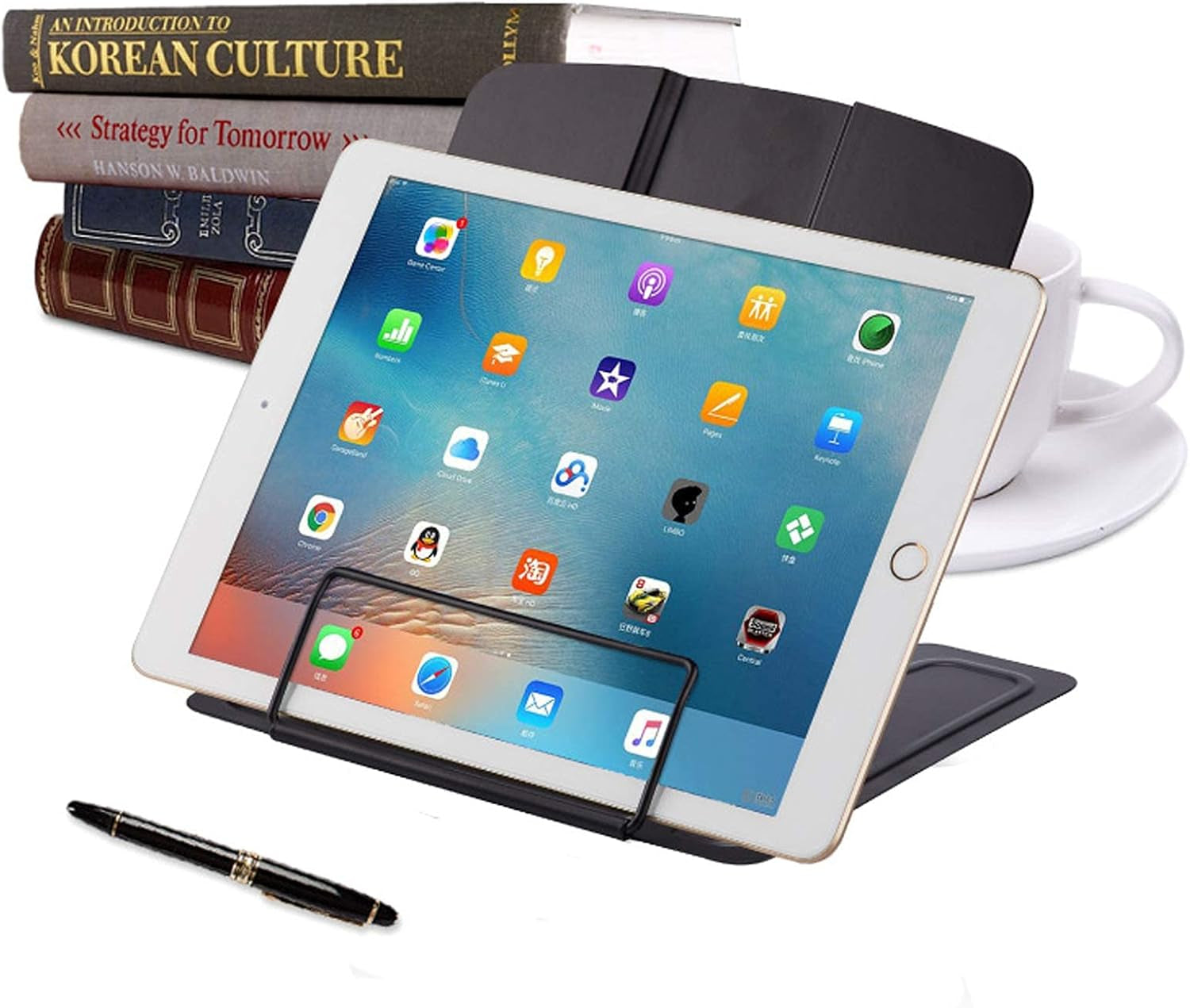 1PC Desk Book Stand Metal Reading Rest Book Holder Adjustable Cookbook Documents Holder Portable Sturdy Bookstands for Recipes Textbooks Tablet Music Books with Page Clips (Black)