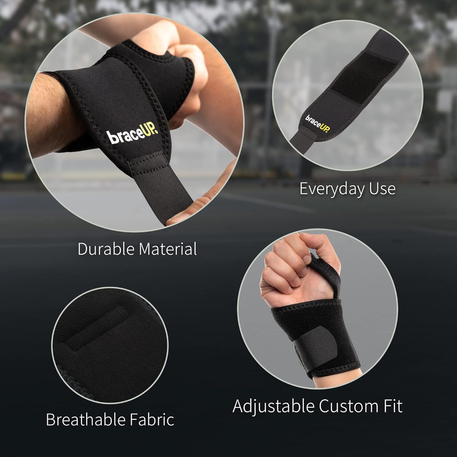 Adjustable Wrist Wrap for Men and Women - Workouts Wrist Band, Carpal Tunnel Compression Wrist Brace, Tendonitis Wrist Splint, Left Right Hand One Size Adjustable (Black)