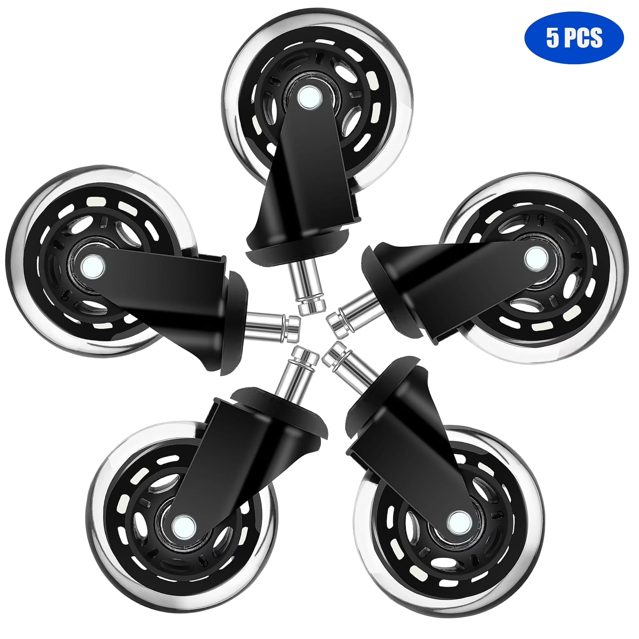 Office Chair Caster Set of 5, , 3" Chair Casters Replacement, Bear 500LBS, Clear Polyamide
