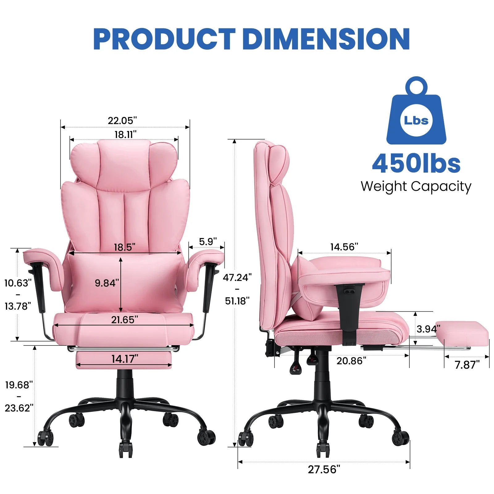 Big and Tall Office Chair 450Lbs, Executive Computer Desk Chair with Massage Ergonomic Leather Chair with Footrest Reclining Desk Office Chair with Lumbar Support for Home Office