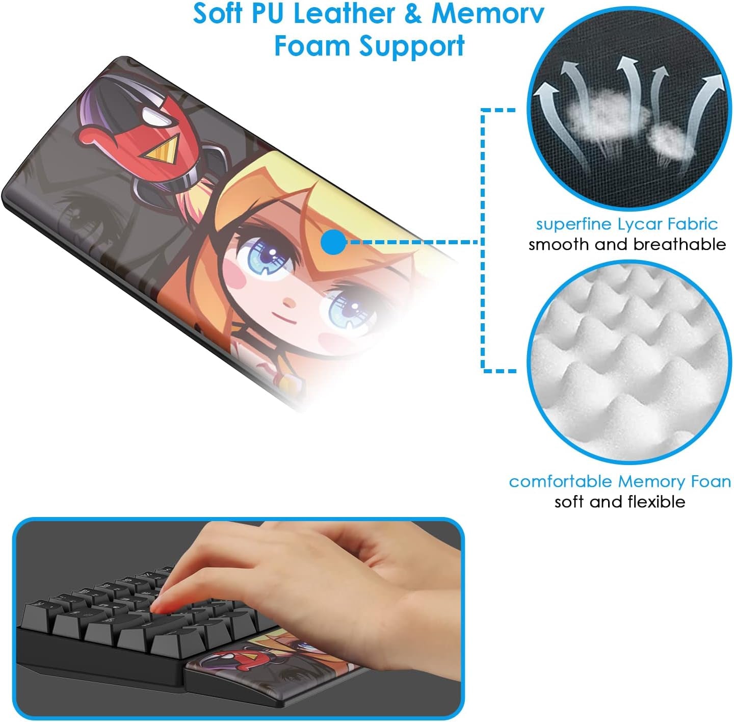 Keyboard Wrist Rest with Ergonomic Memory Foam & PU Wrist Support for Easy Typing & Pain Relief, Anti-Slip Rubber Base 80% 87Keystkl Size 14.09 X 2.75 In, 0.59 Inch (15Mm) Height