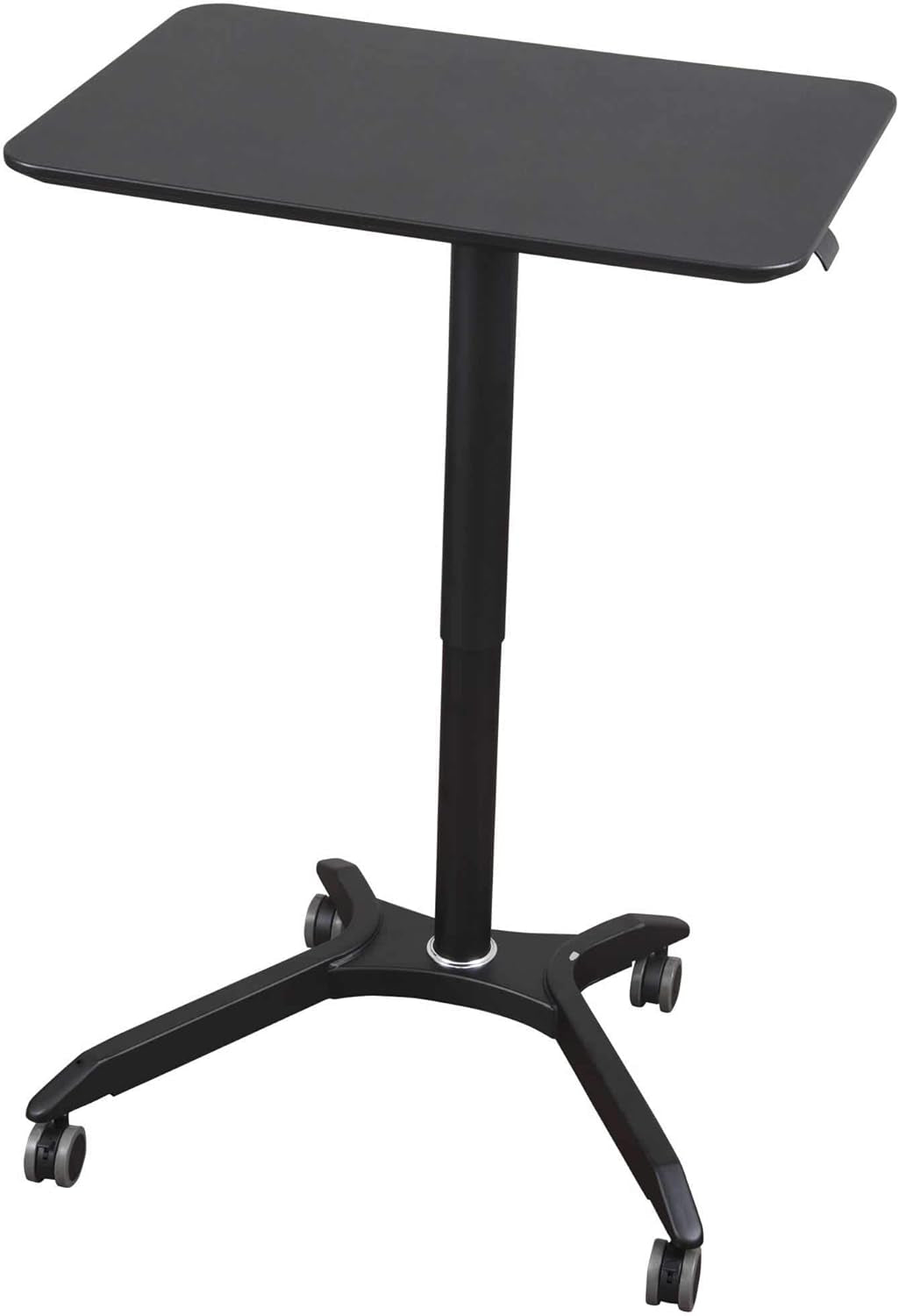 Pneumatic Adjustable Height Rolling Mobile Laptop Standing Desk Cart (Black Frame/Black Top, 28" Wide)