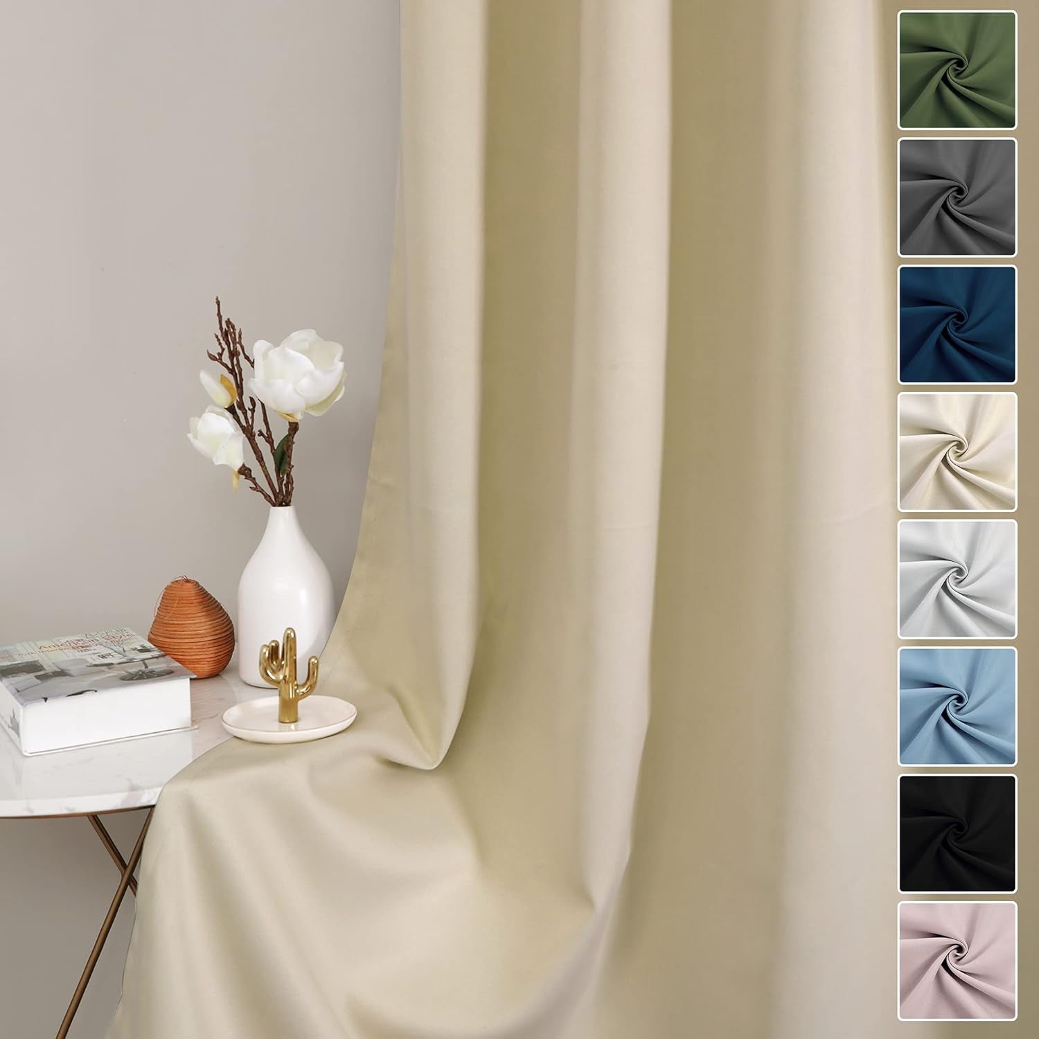 Cream Blackout Curtains for Bedroom Living Room Window, Black Out Thermal Curtains & Drapes, Grommet Solid Thermal Insulated Soundproof Curtains, 2 Panels 52X108