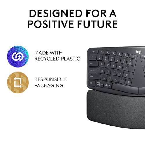 Logitech Ergo K860 Wireless Ergonomic Keyboard - Split Keyboard, Wrist Rest, Natural Typing, Stain-Resistant Fabric, Bluetooth and USB Connectivity, Compatible with Windows/Mac, Black