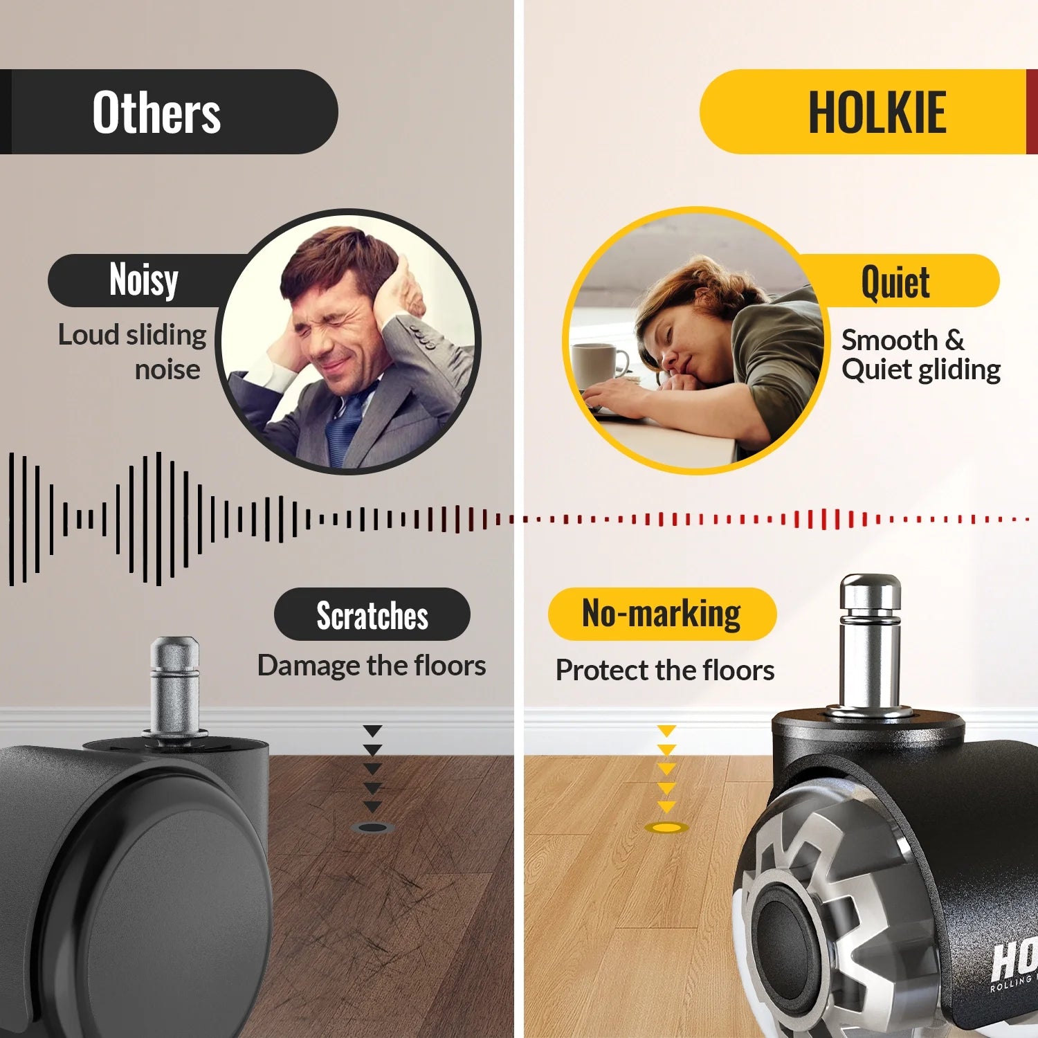 Office Chair Wheels Replacement Casters,5Pack 2Inch Heavy Duty Rubber Smooth & Quiet Rolling Casters Wheels,Gray