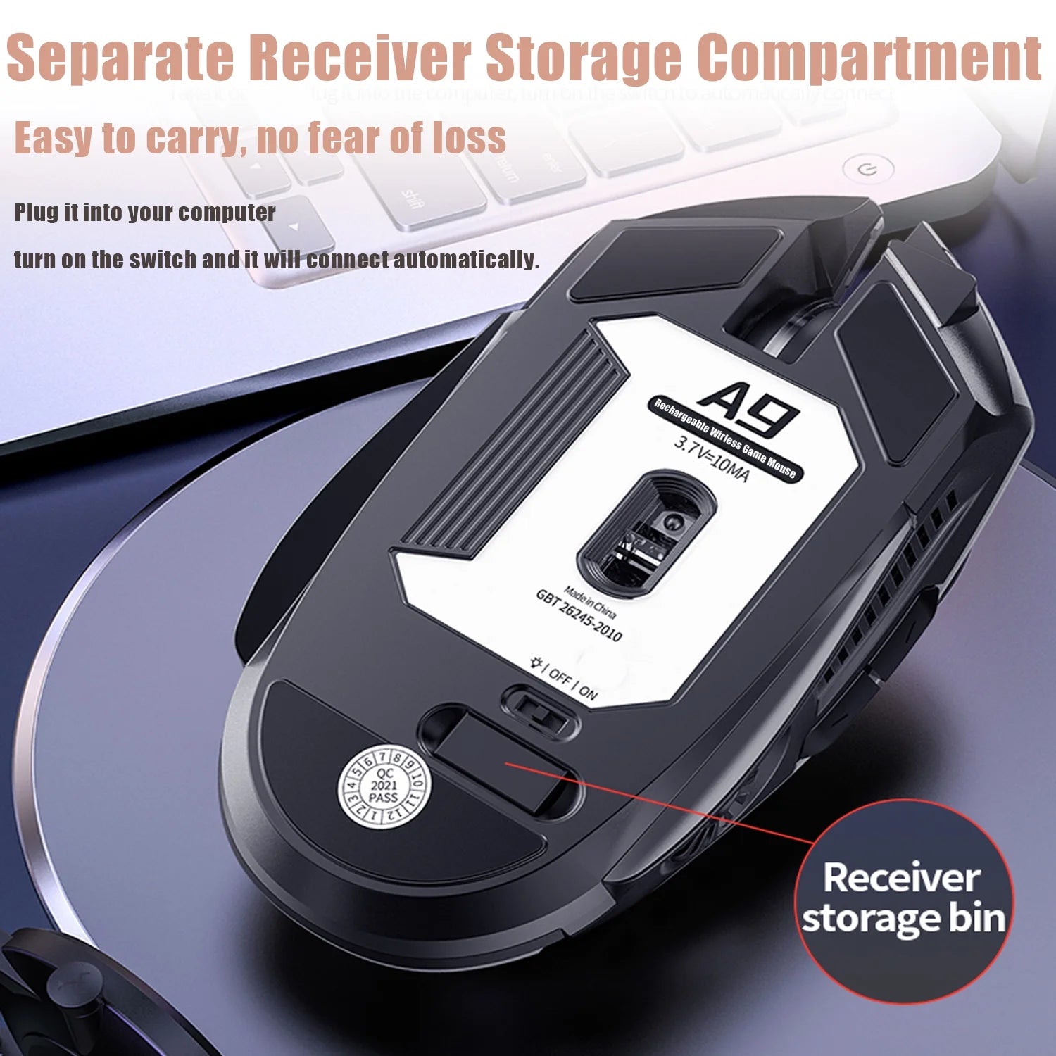 Rechargeable Wireless Gaming Mouse,2.4G LED Optical Silent Wireless Computer Mouse with 7 LED Light,4 Adjustable DPI 1200/1600/2400/3200,Ergonomic Design Wireless Mouse for Laptop(Silver)