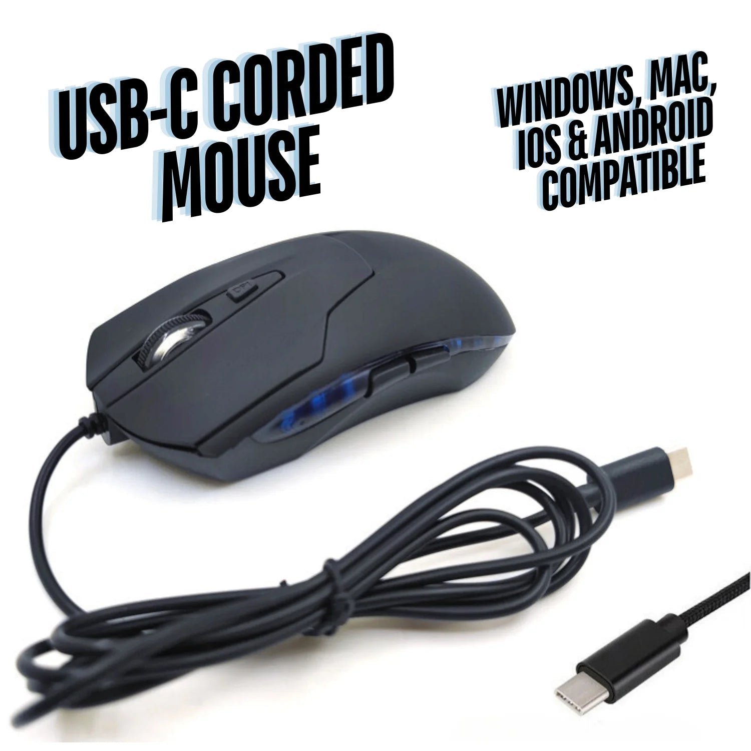 CBUS Wired USB C Mouse, 6-Button Quiet Click Computer Mouse - 4 DPI Speeds, Ergonomic, LED Backlight - Compatible with Mac, Chromebook, HP, DELL XPS, ASUS, Surface, Silent Gaming Mouse Type-C Wired