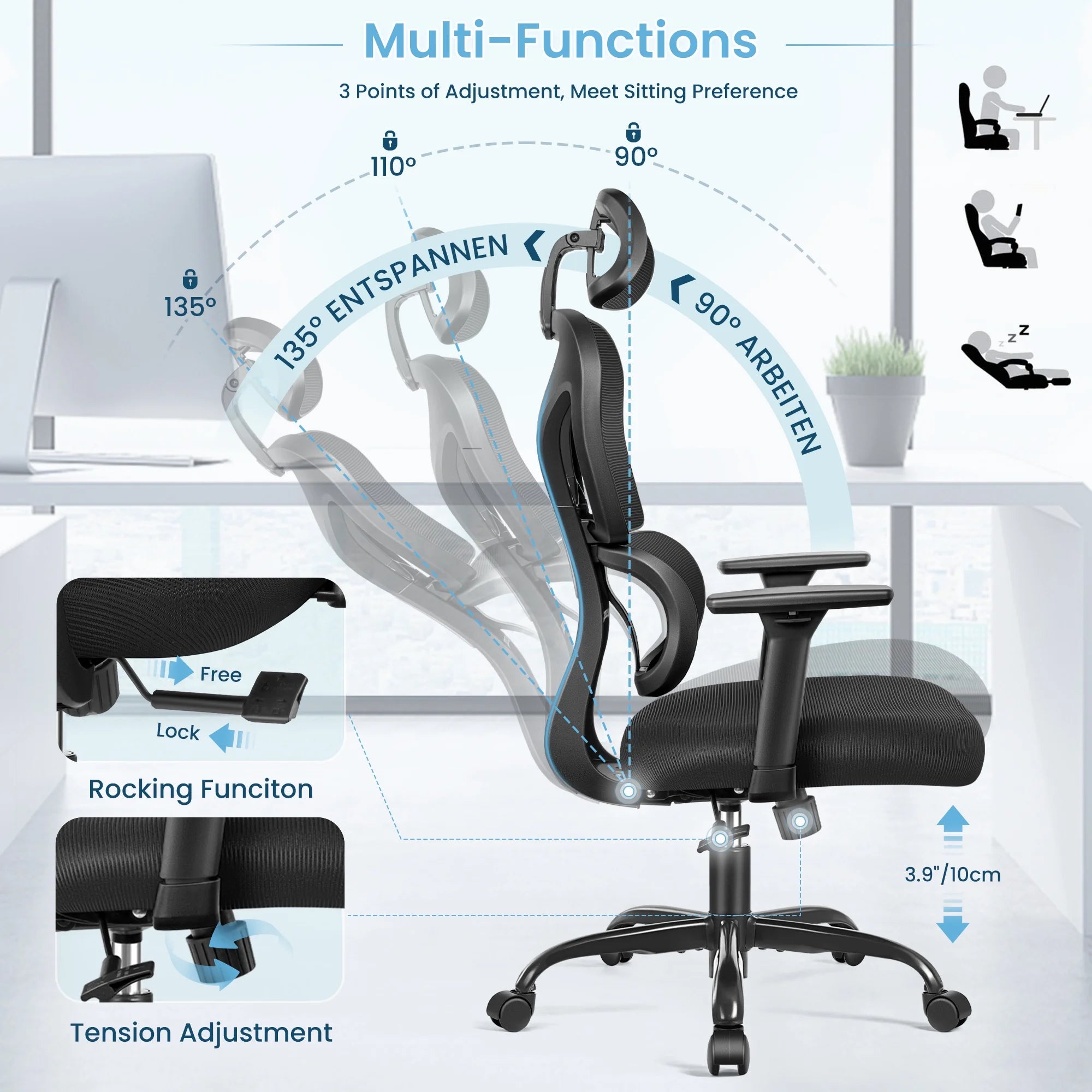 Ergonomic Office Chair, High Back Adjustable Computer Desk Chair with Lumbar Support, 500Lb, Black
