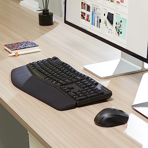 Amazon Basics Ergonomic Wireless Keyboard and Mouse Combo for Comfortable PC and Laptop Use, 2.4 GHz USB, Black
