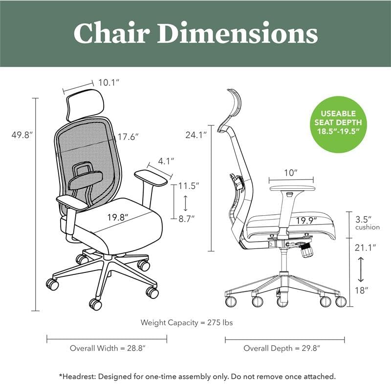 HON Altern Ergonomic Office Chair with Headrest, Arms, Wheels, Foam Cushion Seat, Mid Back Home Office Desk Chair Comfy, Height Adjustable Arms, Synchro-Tilt