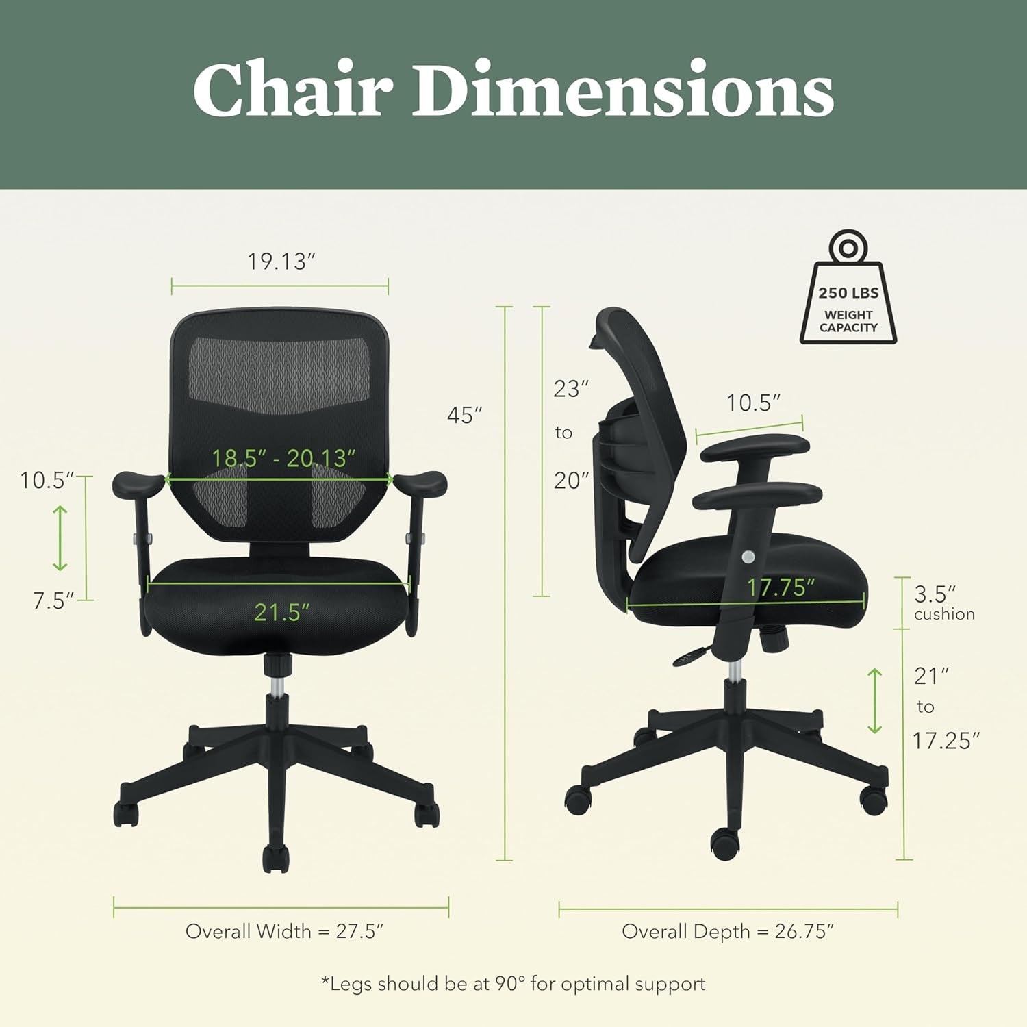Prominent High Back Office Chair, Ergonomic Office Chair, Adjustable Center-Tilt Recline, 360 Swivel, Swivel-Tilt, Black