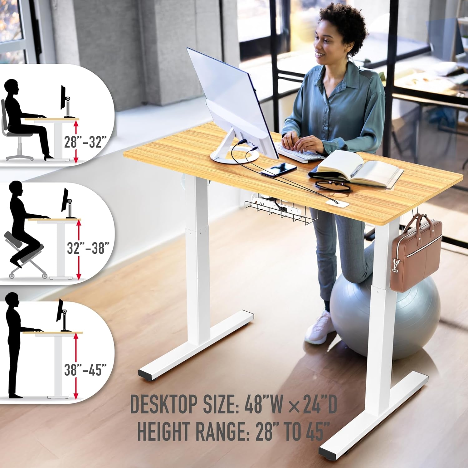 40-Inch Electric Height Adjustable Standing Desk with Drawer, Memory Preset and Cable Management Tray, Oak