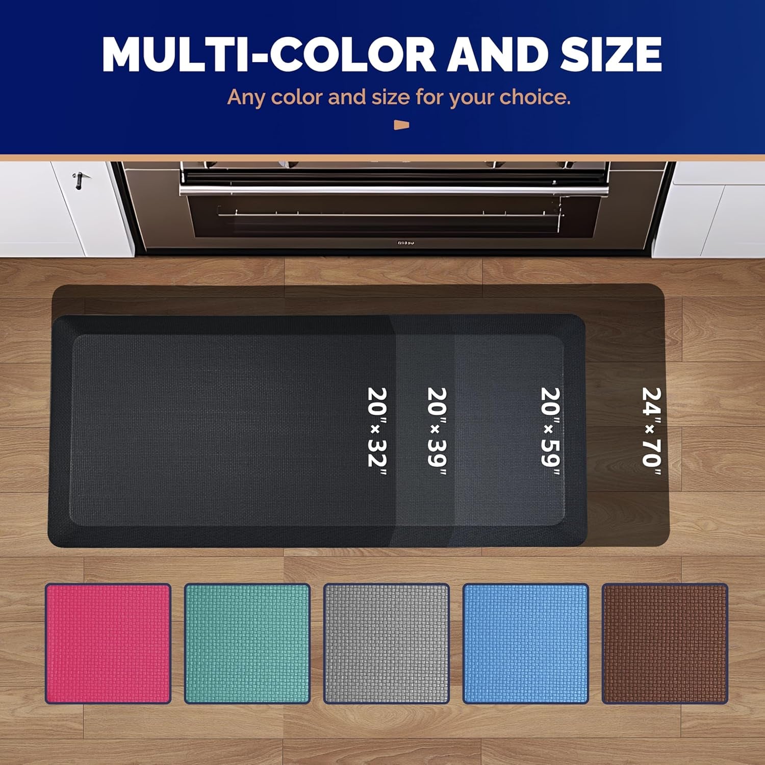 anti Fatigue Mat for Kitchen Floor – 9/10 Extra Thick Cushioned Standing Desk Mat Memory Foam, Ergonomic Floor Padded Comfort at Home, Kitchen, Office, Garage – NOT PVC (20" X 39", Black)