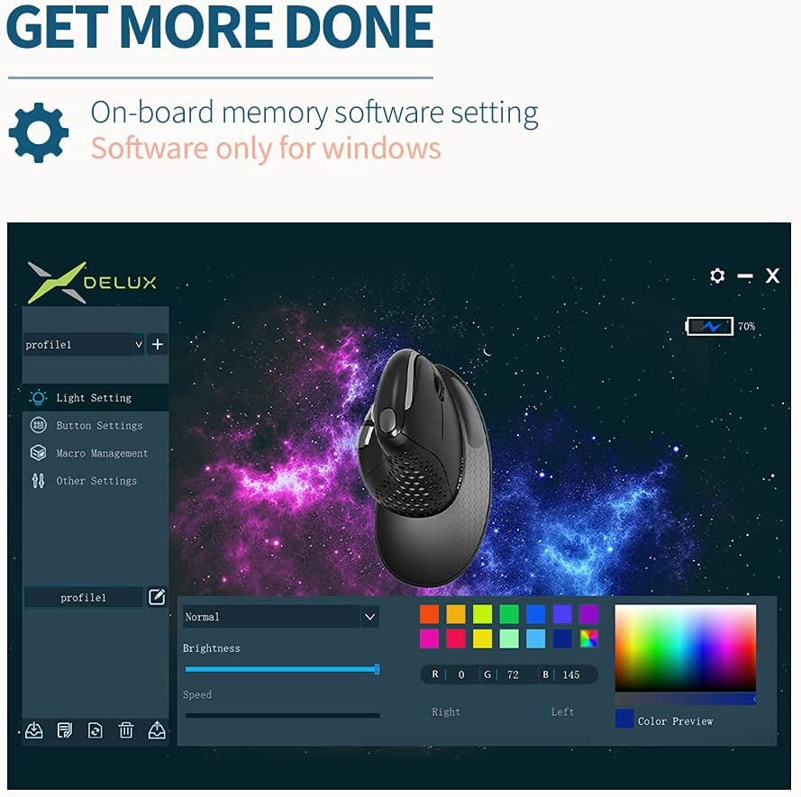 Seeker Wireless Ergonomic Vertical Mouse with OLED Screen, BT and USB Receiver, Connect with up to 4 Devices, Thumb Wheel, 4000DPI, Programmable Rechargeable Silent Mouse(M618Xsd-Black)