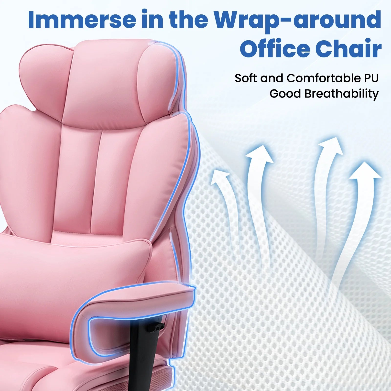 Big and Tall Office Chair 450Lbs, Executive Computer Desk Chair with Massage Ergonomic Leather Chair with Footrest Reclining Desk Office Chair with Lumbar Support for Home Office