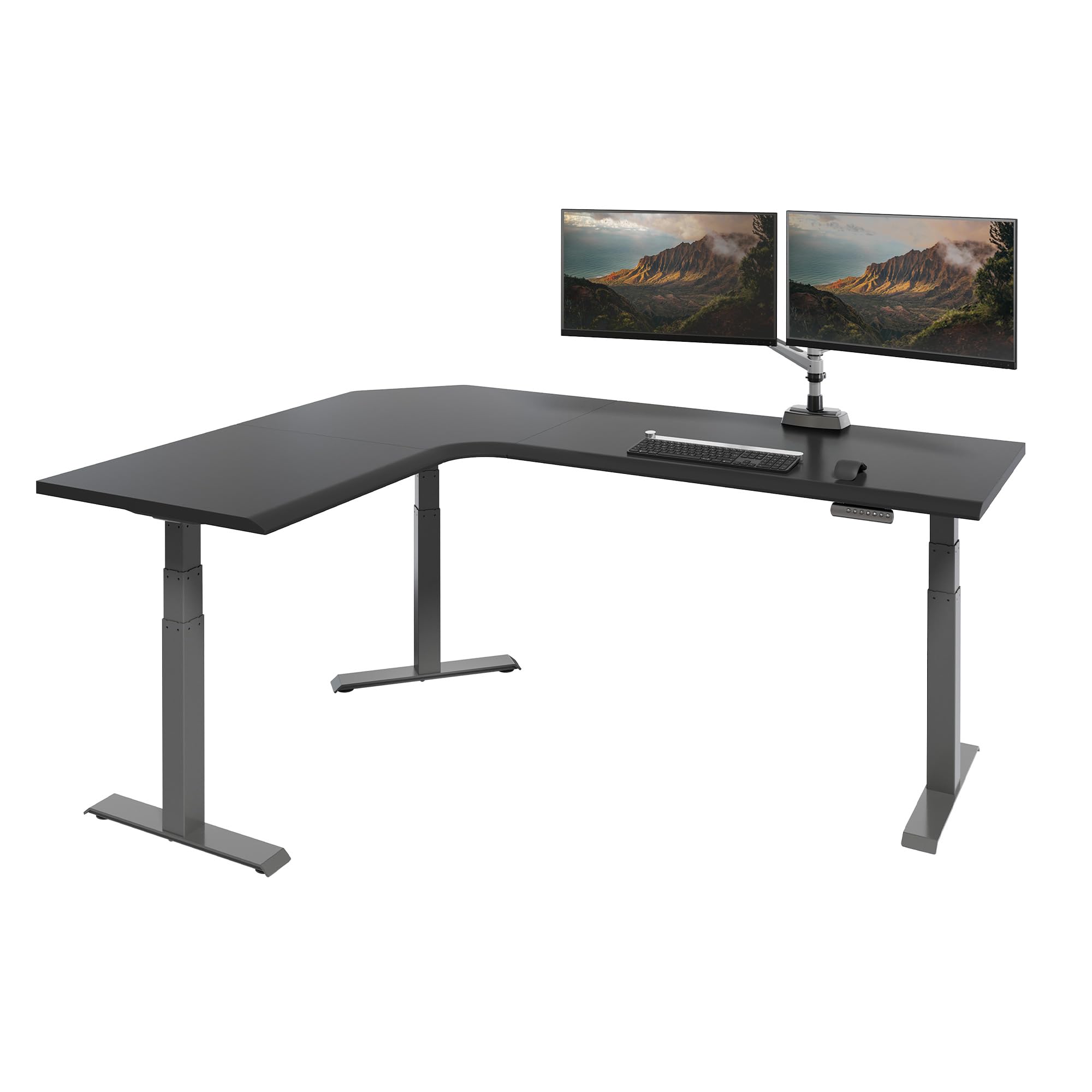 Vari ComfortEdge 80x60 L-Shape Electric Standing Desk – Height Adjustable Sit-Stand VariDesk for Corner Office with Reversible Left/Right Design + Black Laminate Top/Slate Legs (Ships in 3 Boxes)