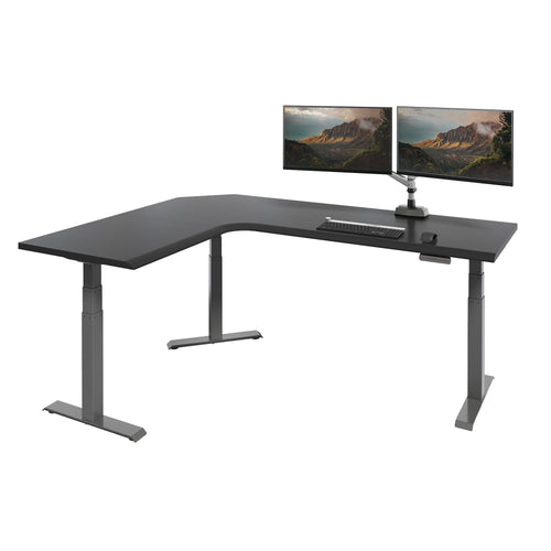 Vari ComfortEdge 80x60 L-Shape Electric Standing Desk – Height Adjustable Sit-Stand VariDesk for Corner Office with Reversible Left/Right Design + Black Laminate Top/Slate Legs (Ships in 3 Boxes)