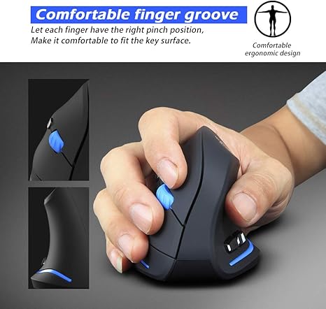 ZLOT Vertical Wireless Mouse,2.4G USB Optical Ergonomic Mice with 3 Adjustable DPI 1000/1600/2400 and 6 Buttons for Laptop, PC, Computer, Desktop, Black