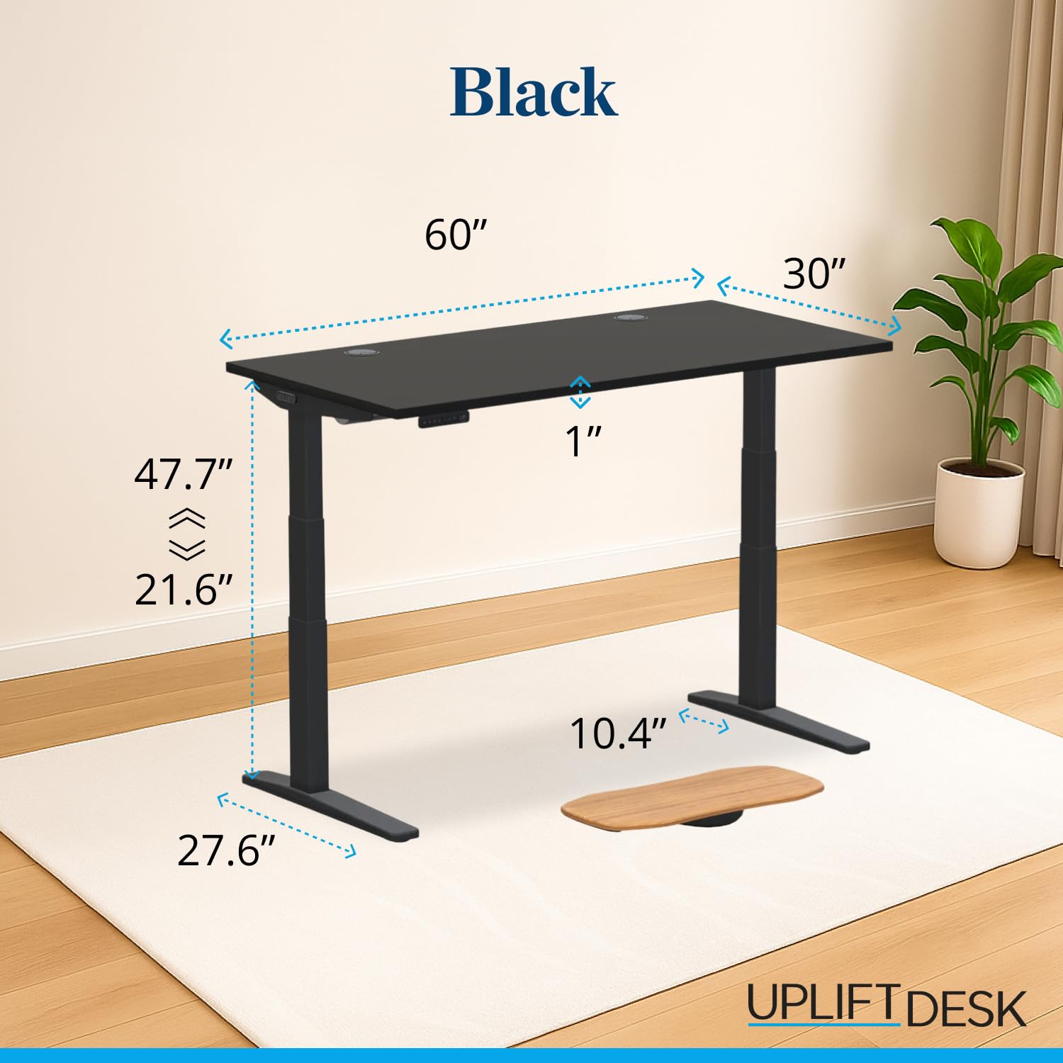 UPLIFTDESK V3 2-Leg Black Laminate Wood Standing Desk – Adjustable Height, Advanced 1-Touch Memory Keypad, Under Desk Cable Management, Wire Grommets & Rocker Board (Black C-Frame, 60 x 30 inch)
