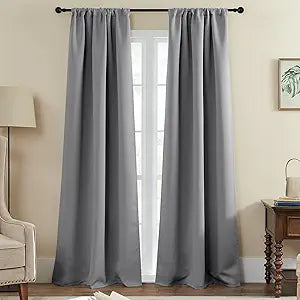 Rutterllow Blackout Curtains for Living Room, Thermal Insulated Rod Pocket Window Drapes for Bedroom, 2 Panels (42x84 Inch, Dove Grey)