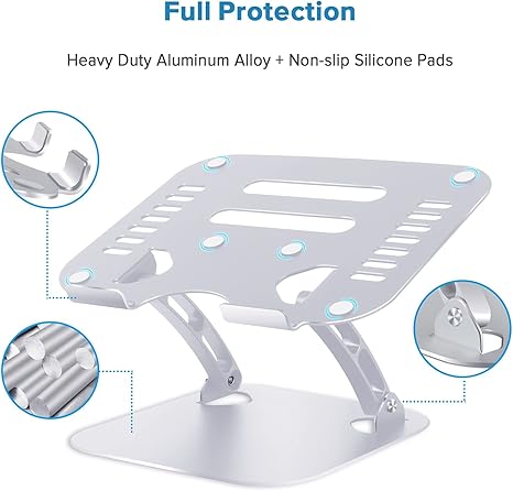 WONNIE Laptop Stand for Desk - Ergonomic Aluminum Riser with Heat-Vent for 10"-17" Notebooks (Silver)