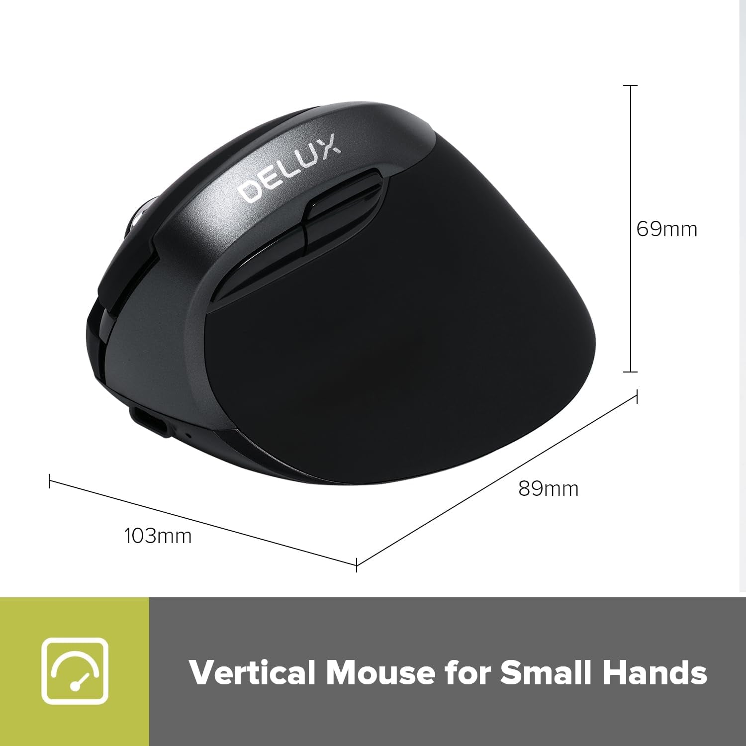Wireless Vertical Mouse, Small Silent Ergonomic Mouse with BT 5.2 and USB Receiver, 6 Buttons and 4000 DPI, Rechargeable Mouse for Carpal Tunnel (M618Mini-Iron Gray)