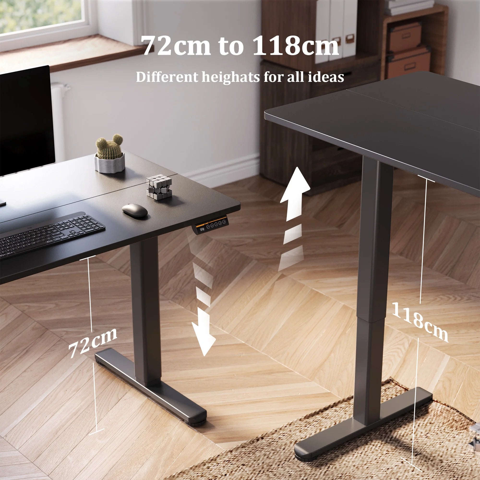 Electric Standing Desk, Adjustable Height Stand up Desk, 55X24 Inches Sit to Stand Home Office Computer Desk with Splice Board, Black Frame/Black Top