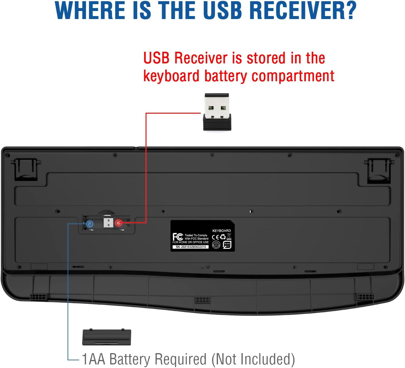Wireless Keyboard, 2.4G Ergonomic Full Size Wireless Computer Keyboard with Wrist Rest for Windows, Mac OS Desktop/Laptop/Pc（Black）