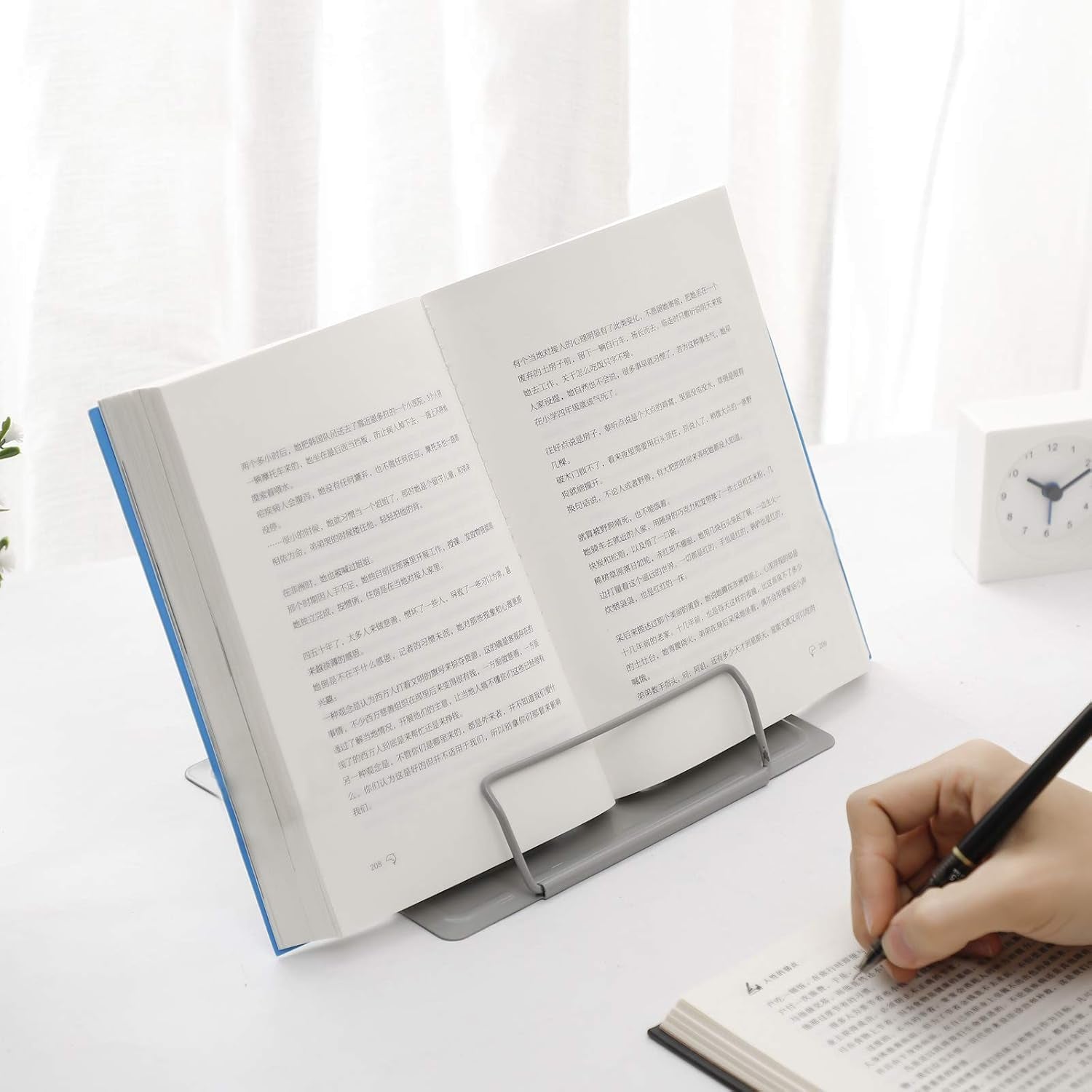 Desk Book Stand Metal Reading Rest Book Holder Angle Adjustable Stand Document Holder Portable Sturdy Lightweight Bookstands-Textbooks Tablet Music Books Cook Recipe (Grey)