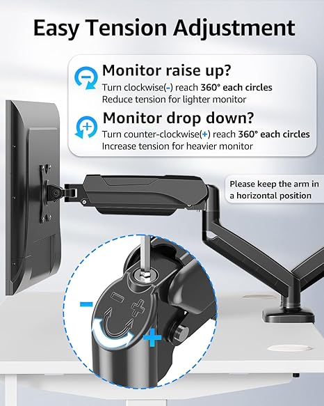 MOUNTUP Dual Monitor Stand - Gas Spring Monitor Arms for 2 Screens (22"-32"), Height Adjustable VESA Mount with C-Clamp & Grommet Base, Holds 4.4-17.6 lbs (Black)