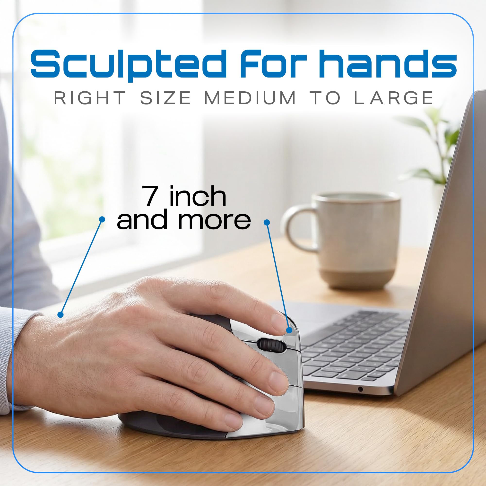 Evoluent – Inventor of The Vertical Mouse – VMC Vertical Ergonomic Mouse Wireless USB/Bluetooth Ergo Design for Right Hand M-L, Sculpted Comfort, 4 Speeds, Copy & Paste Buttons