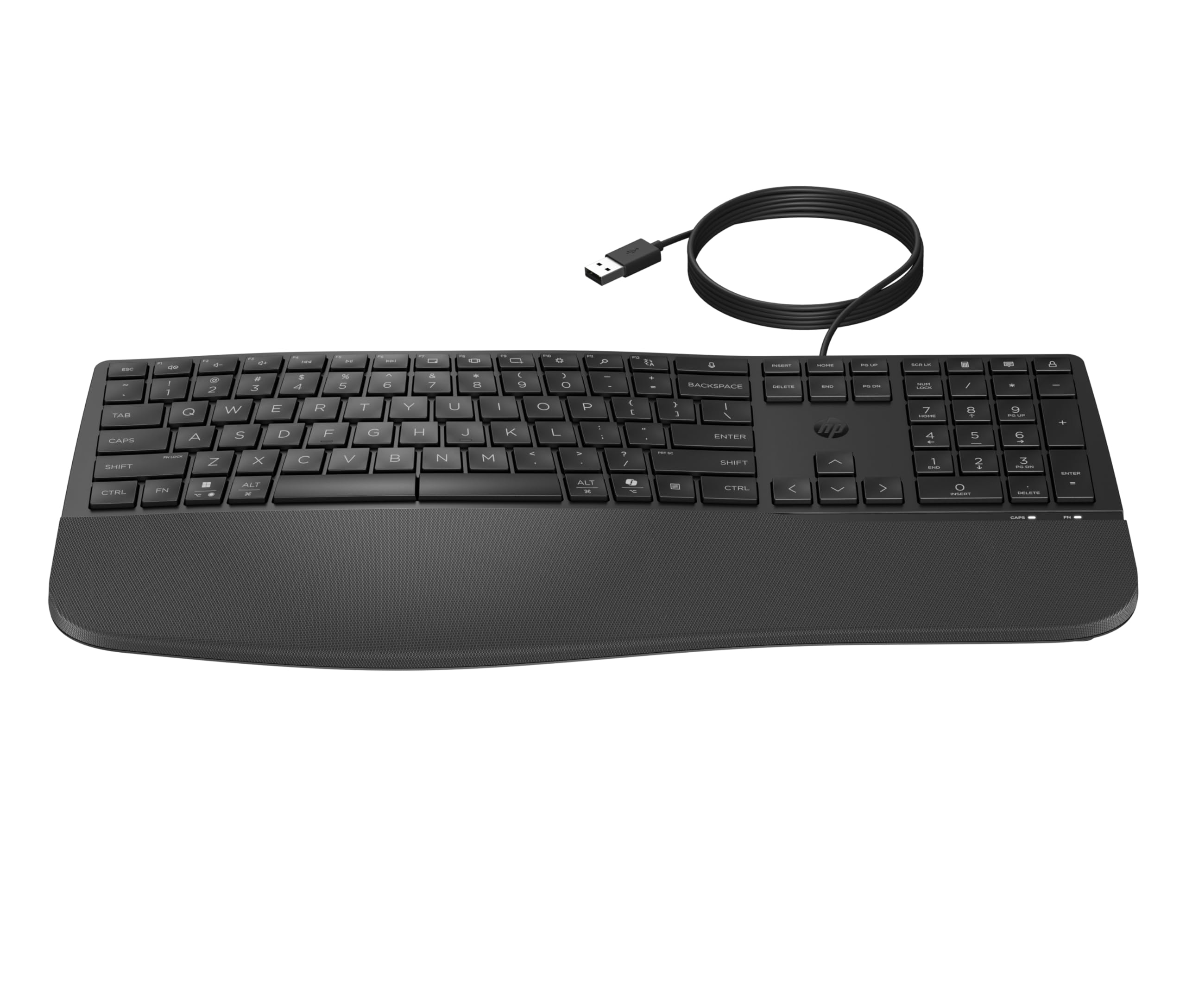 HP 480 Comfort Wired Keyboard - Plug & Play Keyboard, Connect to PC or Laptop with USB-A Cable - Windows, MacOS, & ChromeOS Compatible - 3 Adjustable Angles & 23 Programmable Keys Responsibly Made