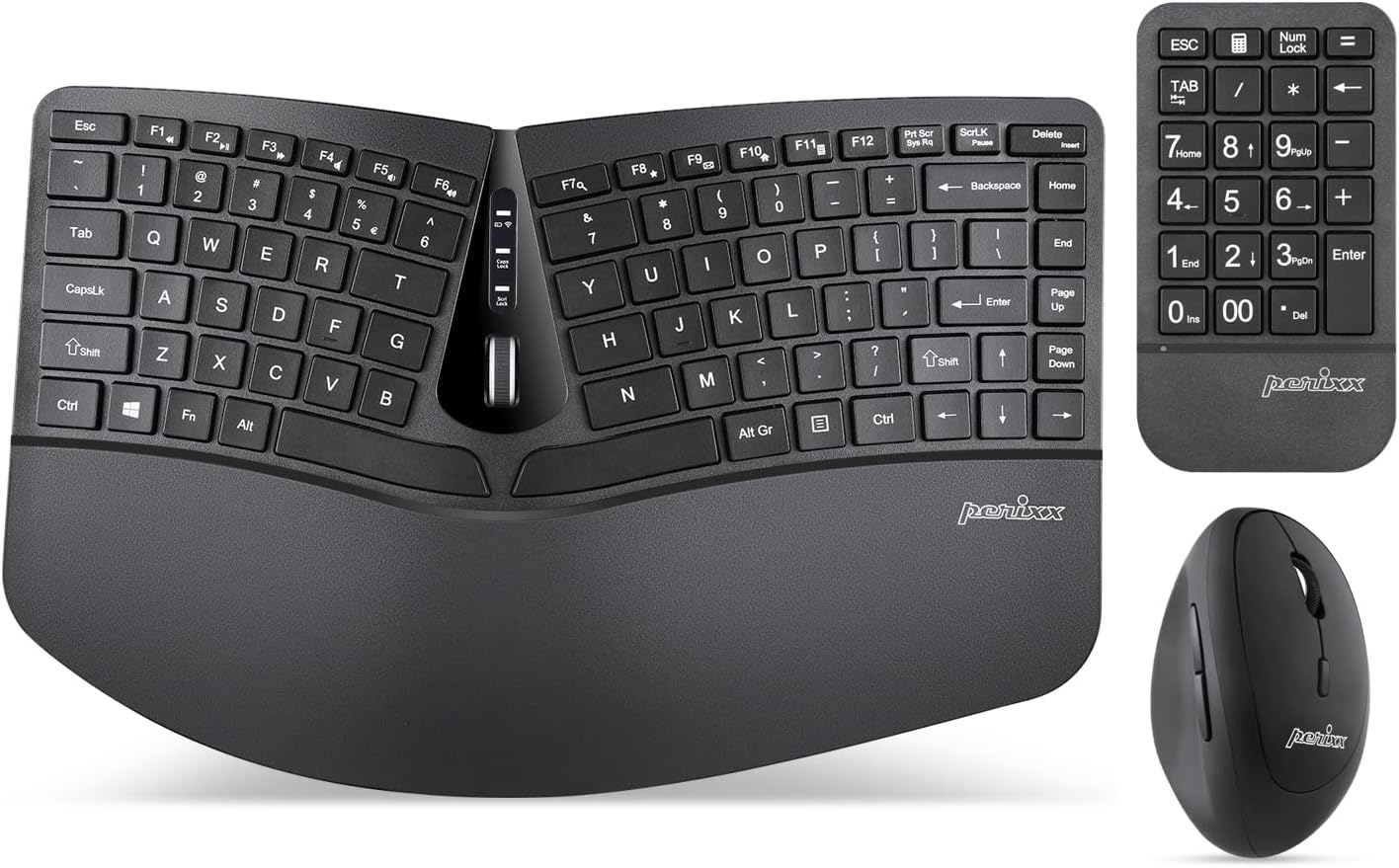 Perixx Wireless Ergonomic Keyboard, Vertical Mouse & Keypad Combo