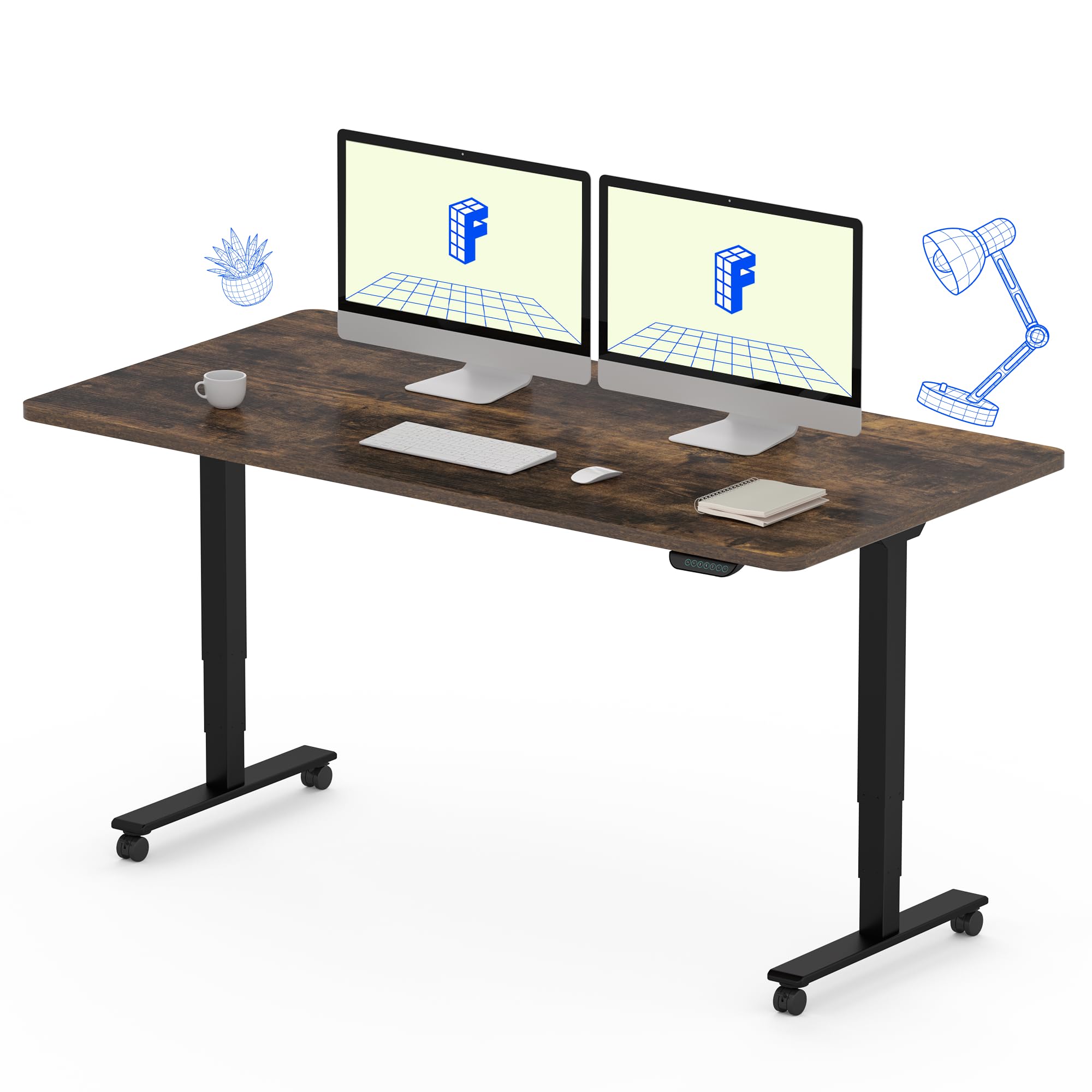 FLEXISPOT E6 MAX Dual Motor 55x28 Inch 3-Stage Heavy Duty Standing Desk, 330lbs Weight Capacity, Height Adjustable Desk w/Cable Management & Wheels (Seamless Special Walnut Desktop + Black Frame)