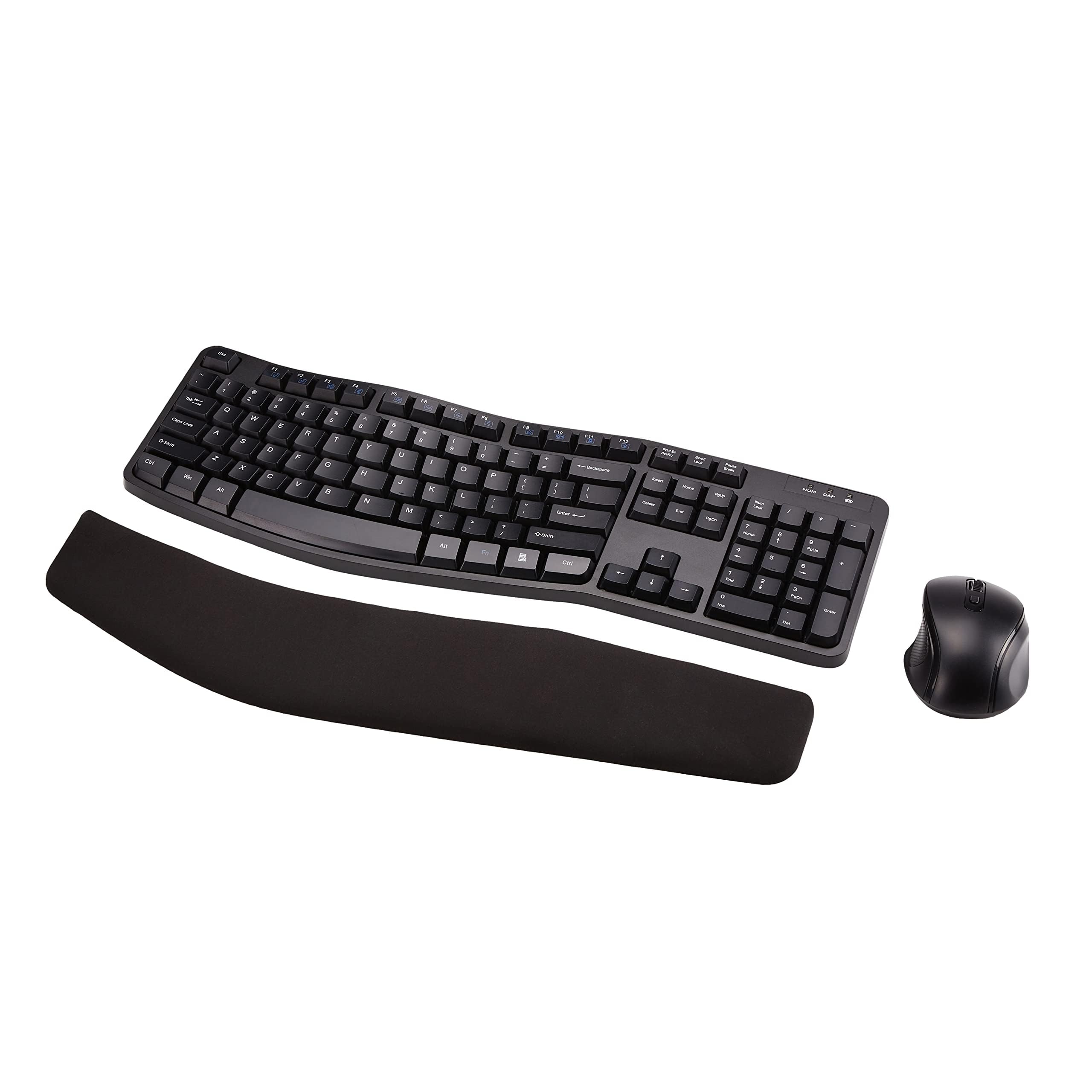 Amazon Basics Ergonomic Wireless Keyboard and Mouse Combo for Comfortable PC and Laptop Use, 2.4 GHz USB, Black